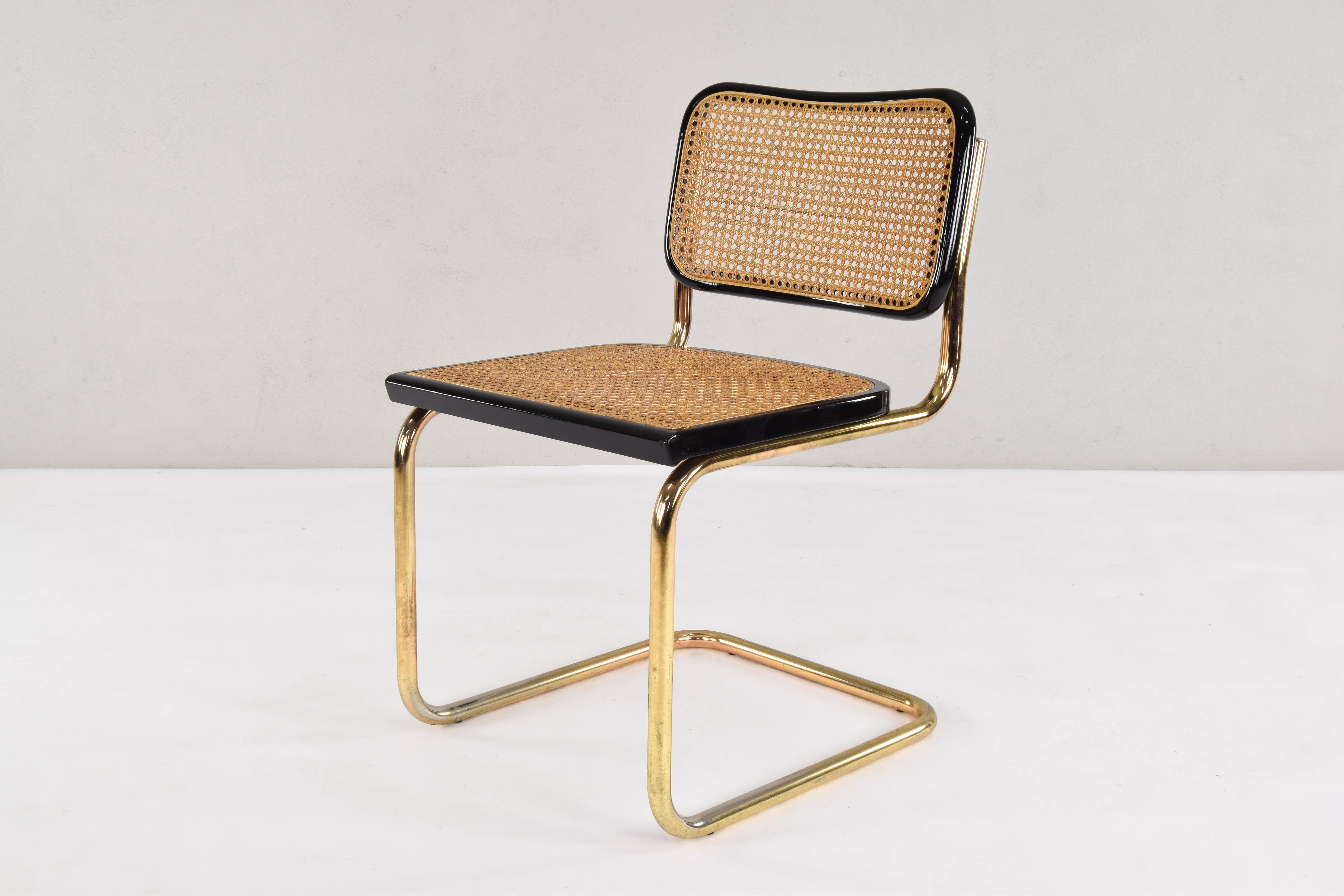 20th Century Mid-Century Modern Golden Steel Cesca Chairs of Marcel Breuer, Italy, 1970