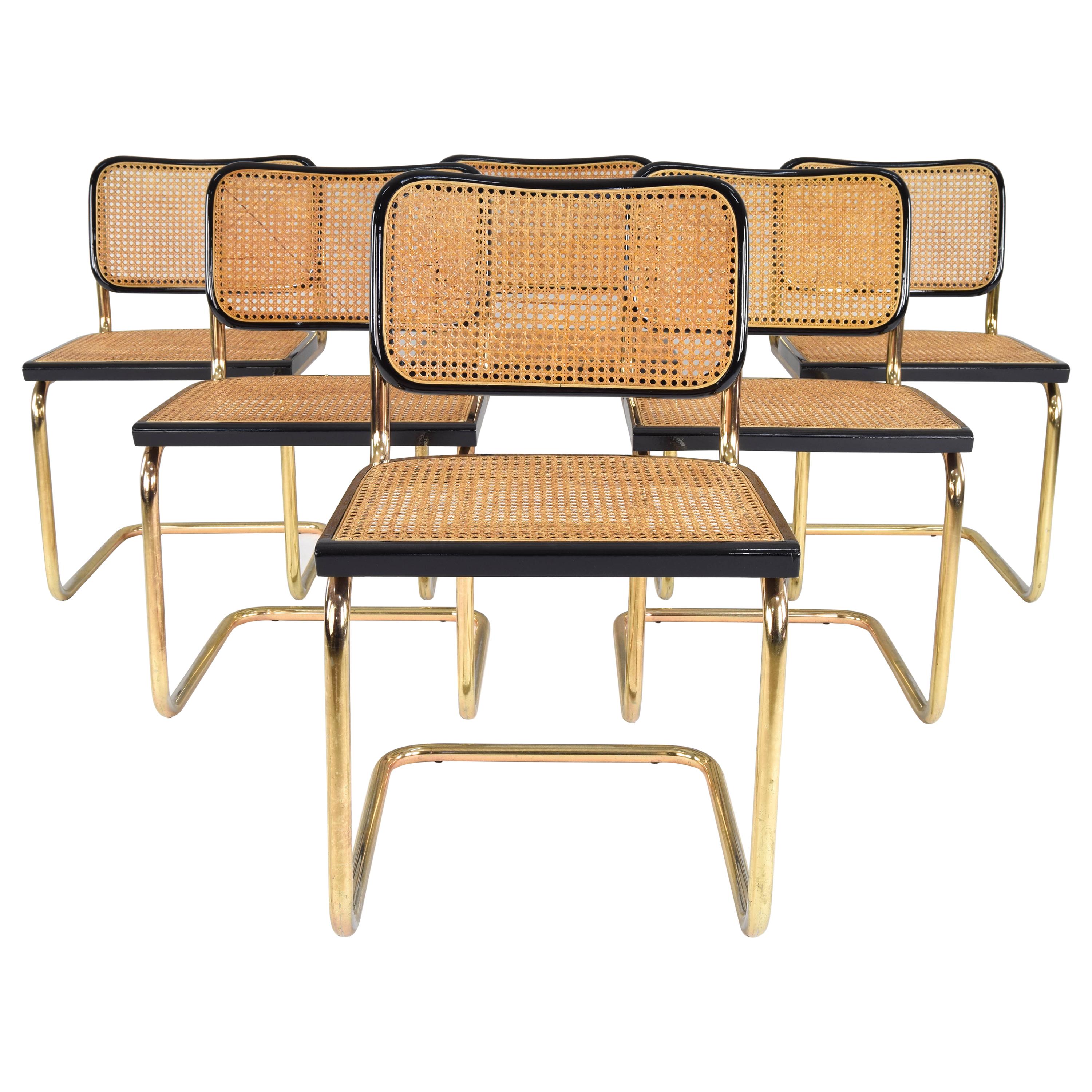 Mid-Century Modern Golden Steel Cesca Chairs of Marcel Breuer, Italy, 1970