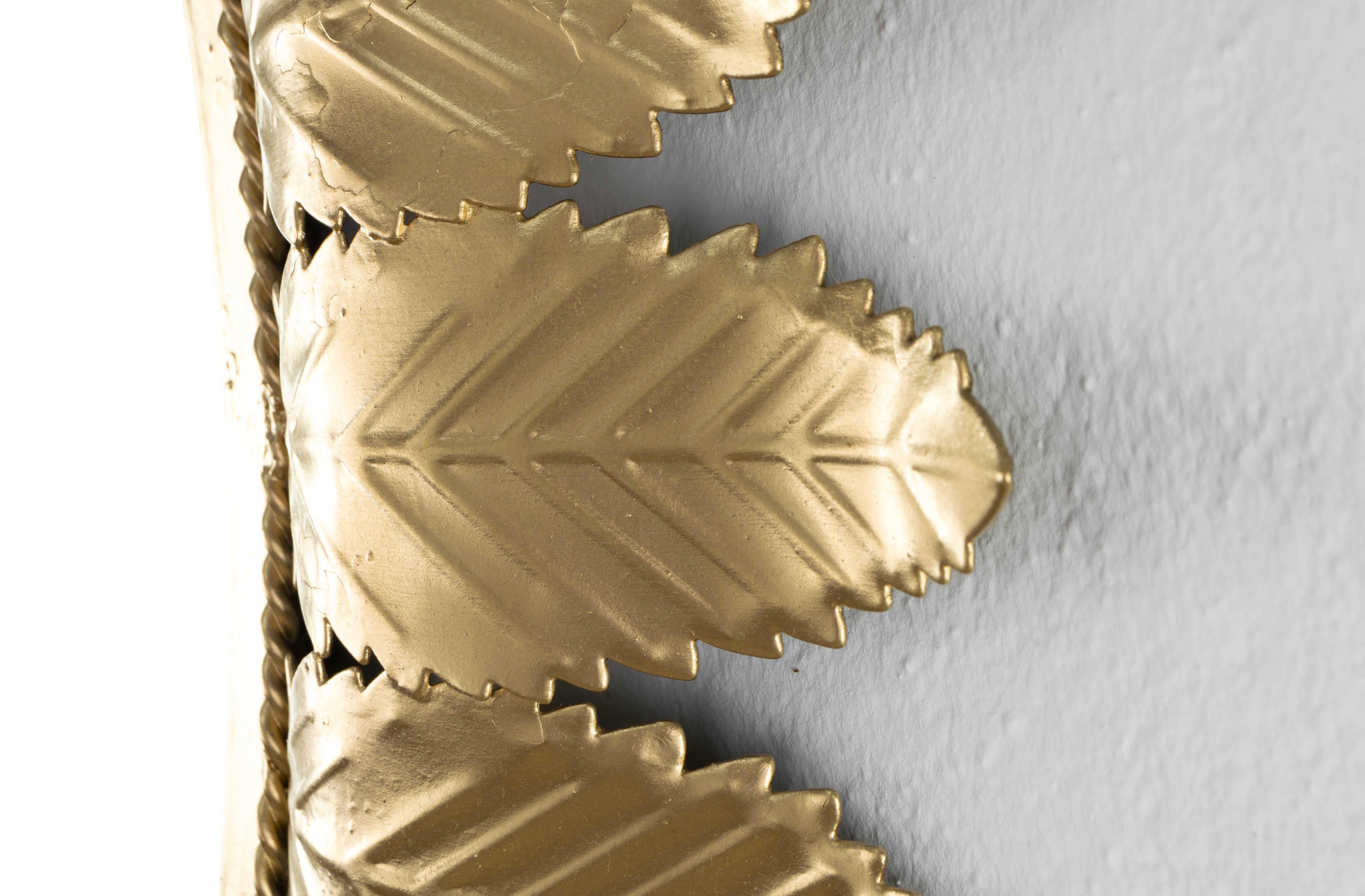 Late 20th Century Hollywood  Regency Golden Steel Mirror in the Shape of Sun and Leaves, Spain
