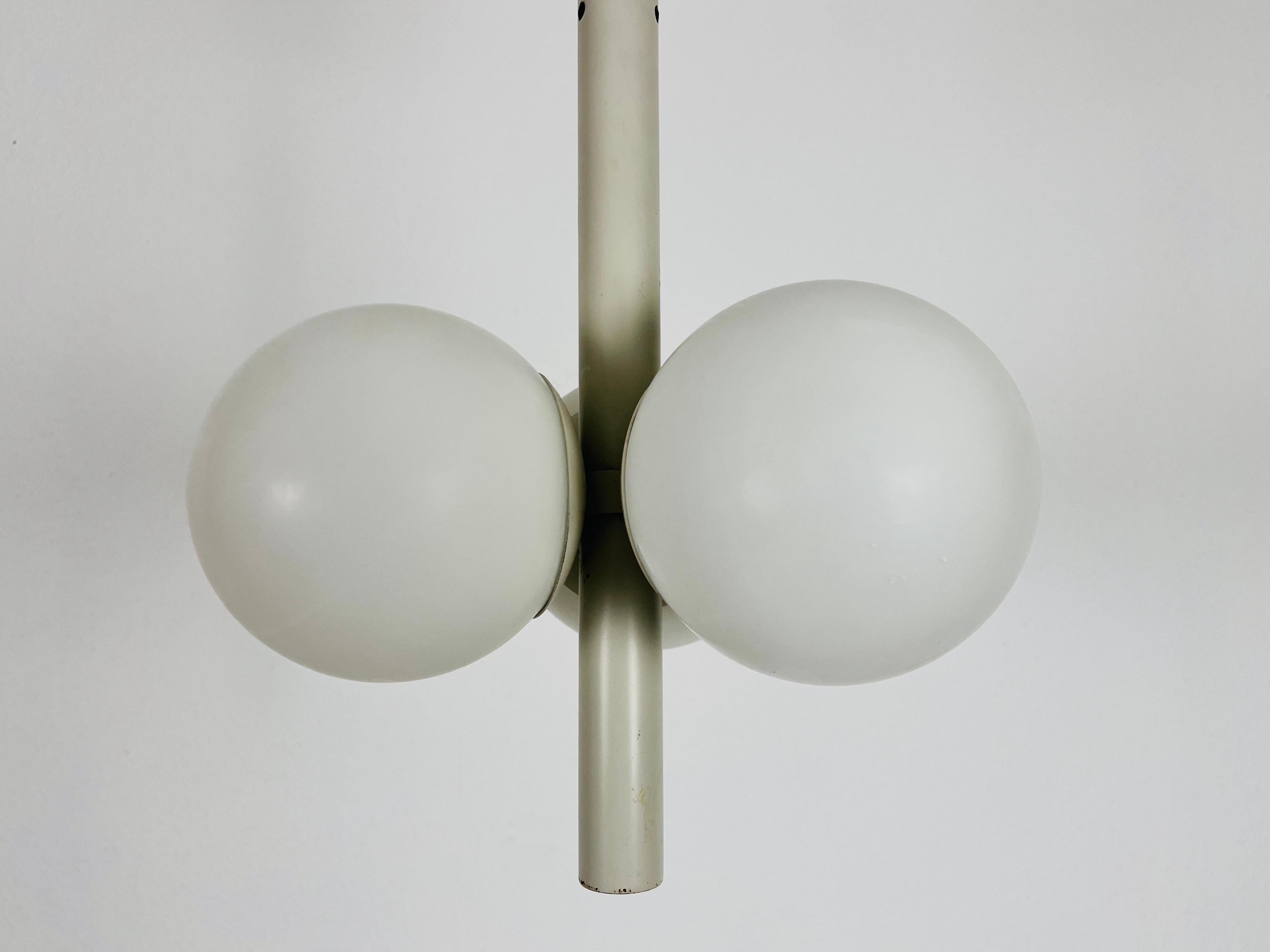 Mid-20th Century Mid-Century Modern Golden White 3-Arm Space Age Chandelier, 1960s, Germany For Sale