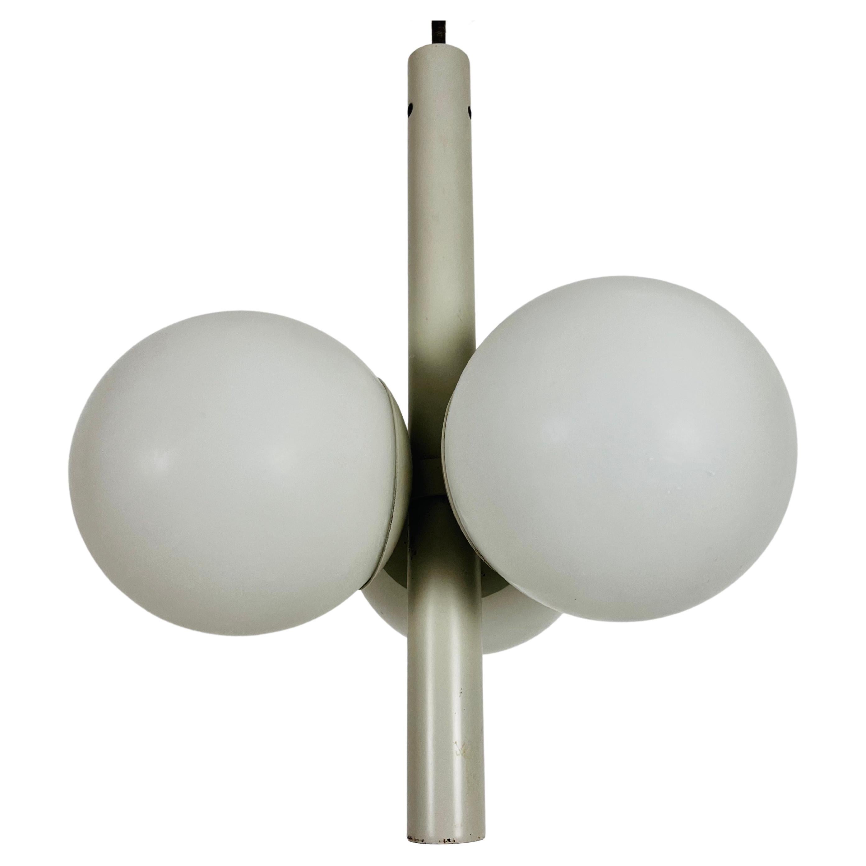 Mid-Century Modern Golden White 3-Arm Space Age Chandelier, 1960s, Germany For Sale