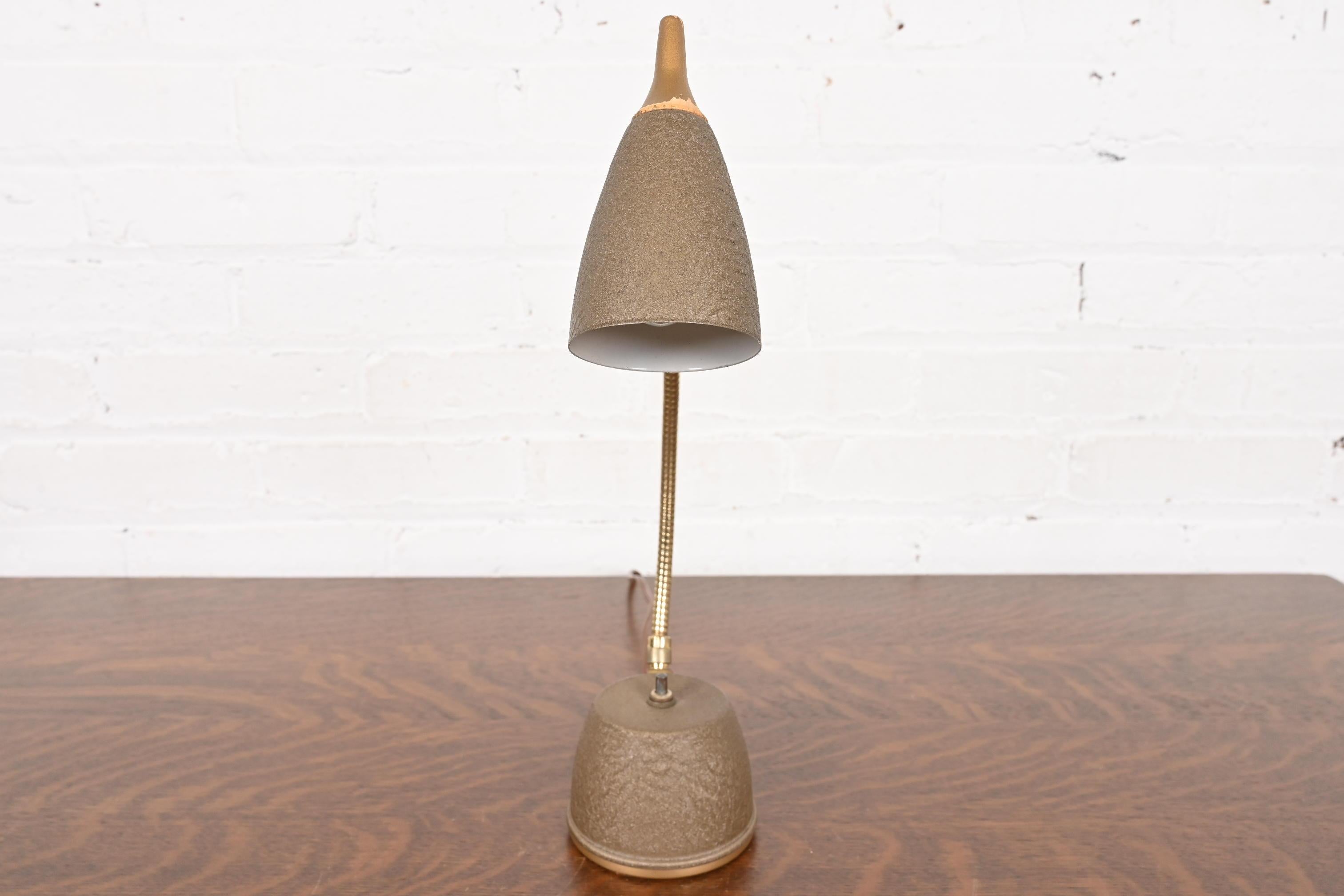 Brass Mid-Century Modern Gooseneck Desk Lamp or Table Lamp, Circa 1950s For Sale