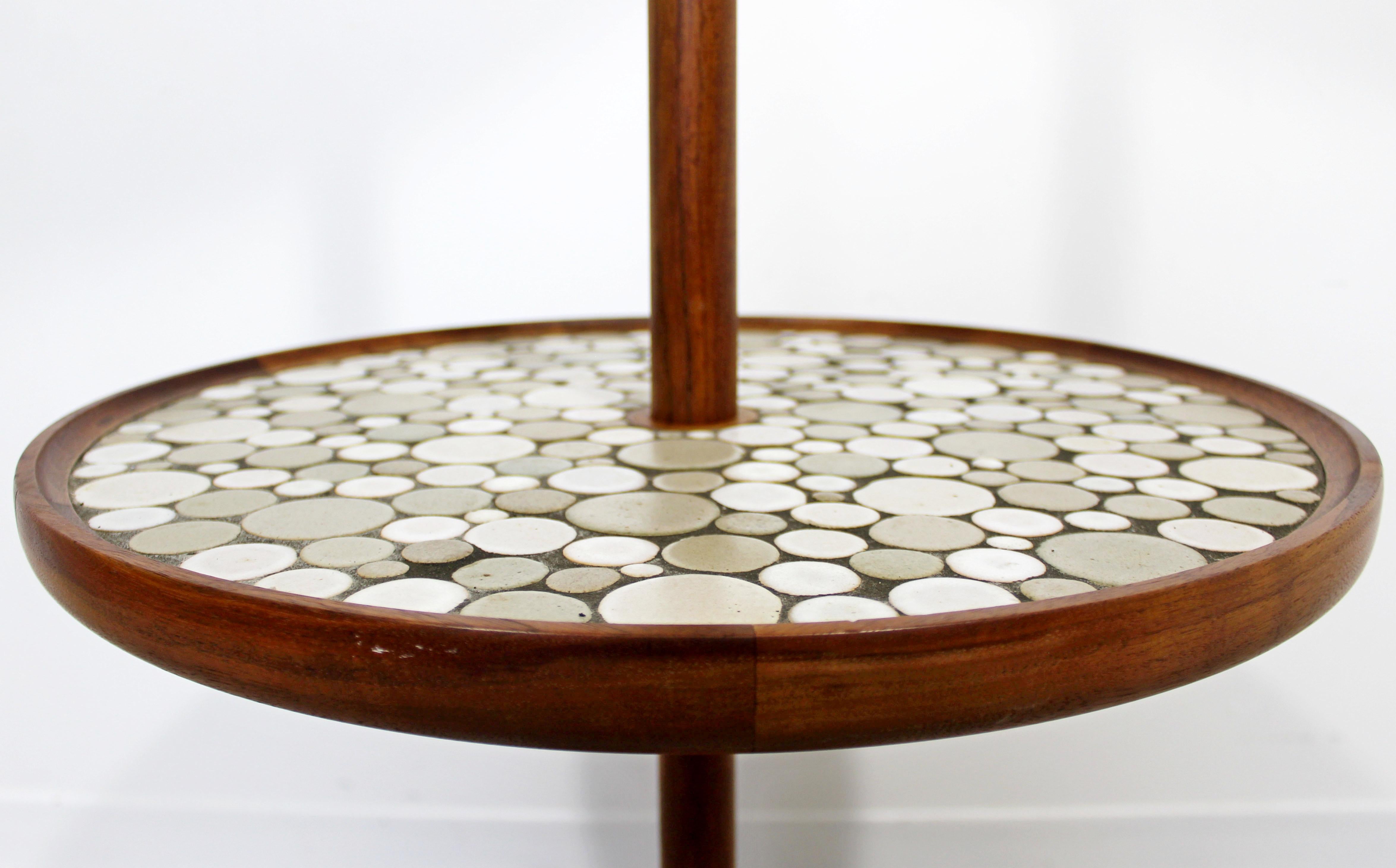 American Mid-Century Modern Gordon & Jane Martz White Tile Walnut Floor Lamp Table, 1960s