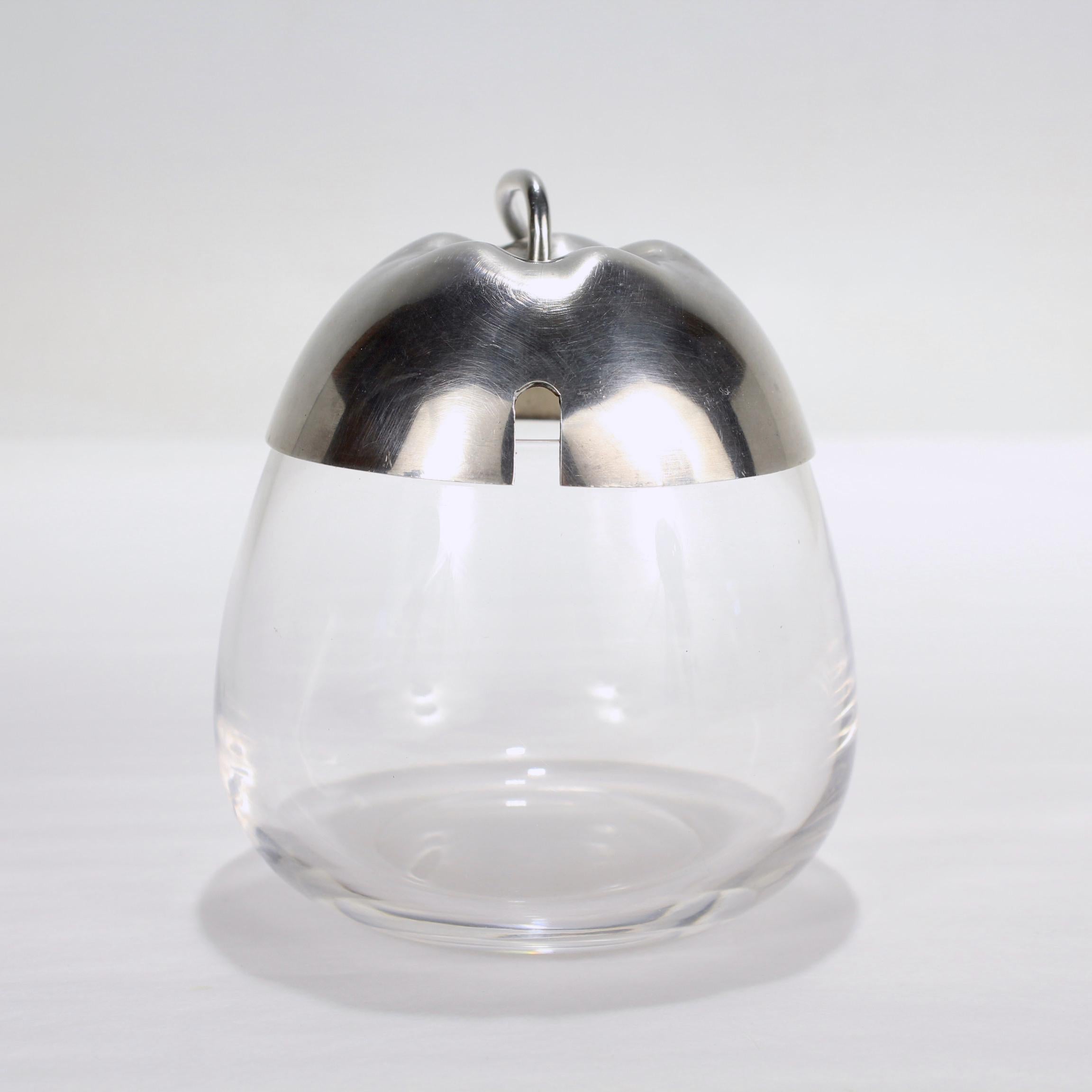 Mid-Century Modern Gorham Sterling Silber & Glas Birnenförmige Jam oder Honig Topf im Zustand „Gut“ im Angebot in Philadelphia, PA