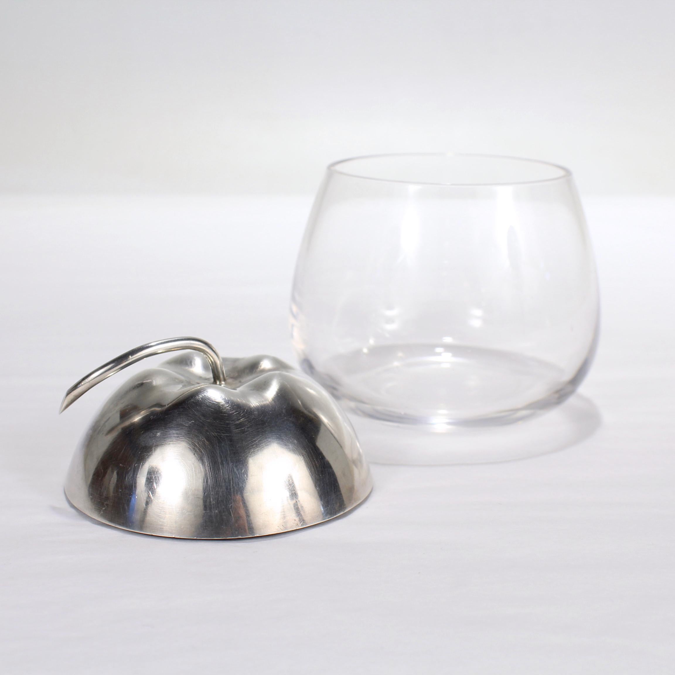 Mid-Century Modern Gorham Sterling Silver & Glass Pear Form Jam or Honey Pot In Good Condition For Sale In Philadelphia, PA
