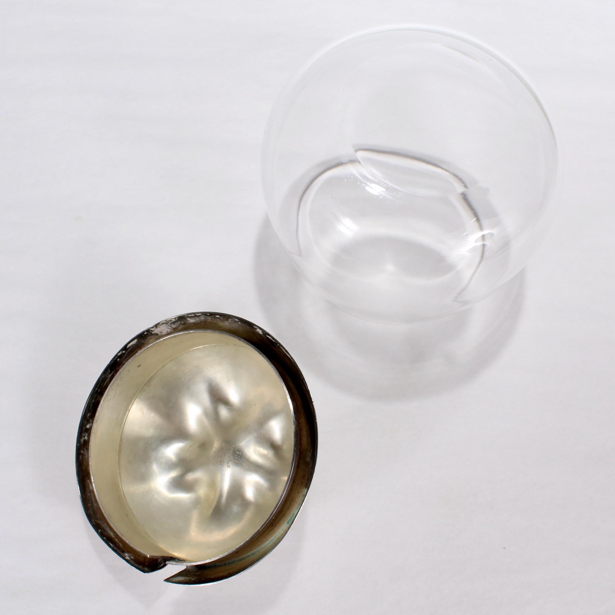 Women's or Men's Mid-Century Modern Gorham Sterling Silver & Glass Pear Form Jam or Honey Pot For Sale