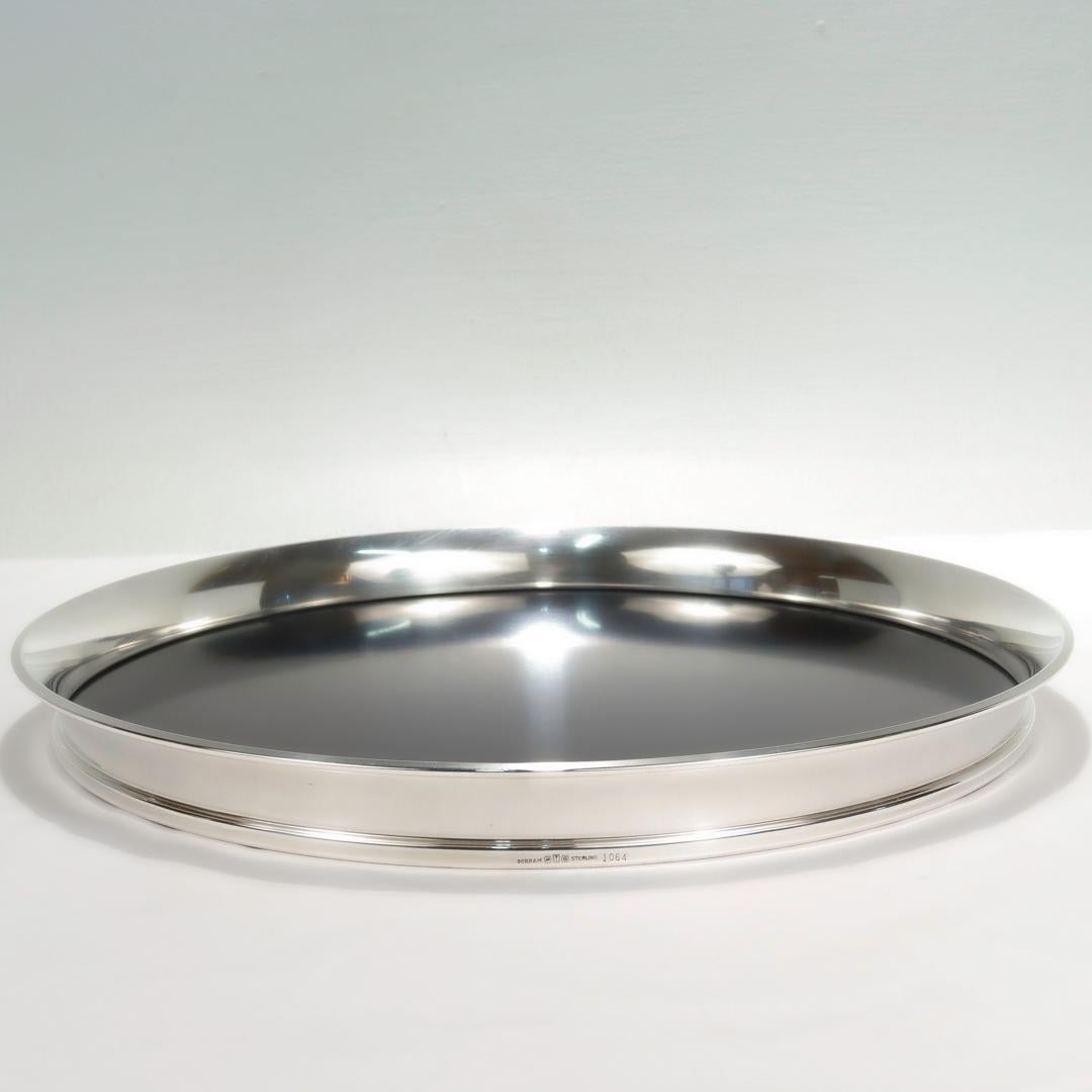 Mid-Century Modern Gorham Sterling Silver & Laminate Round Bar or Cocktail Tray In Good Condition In Philadelphia, PA