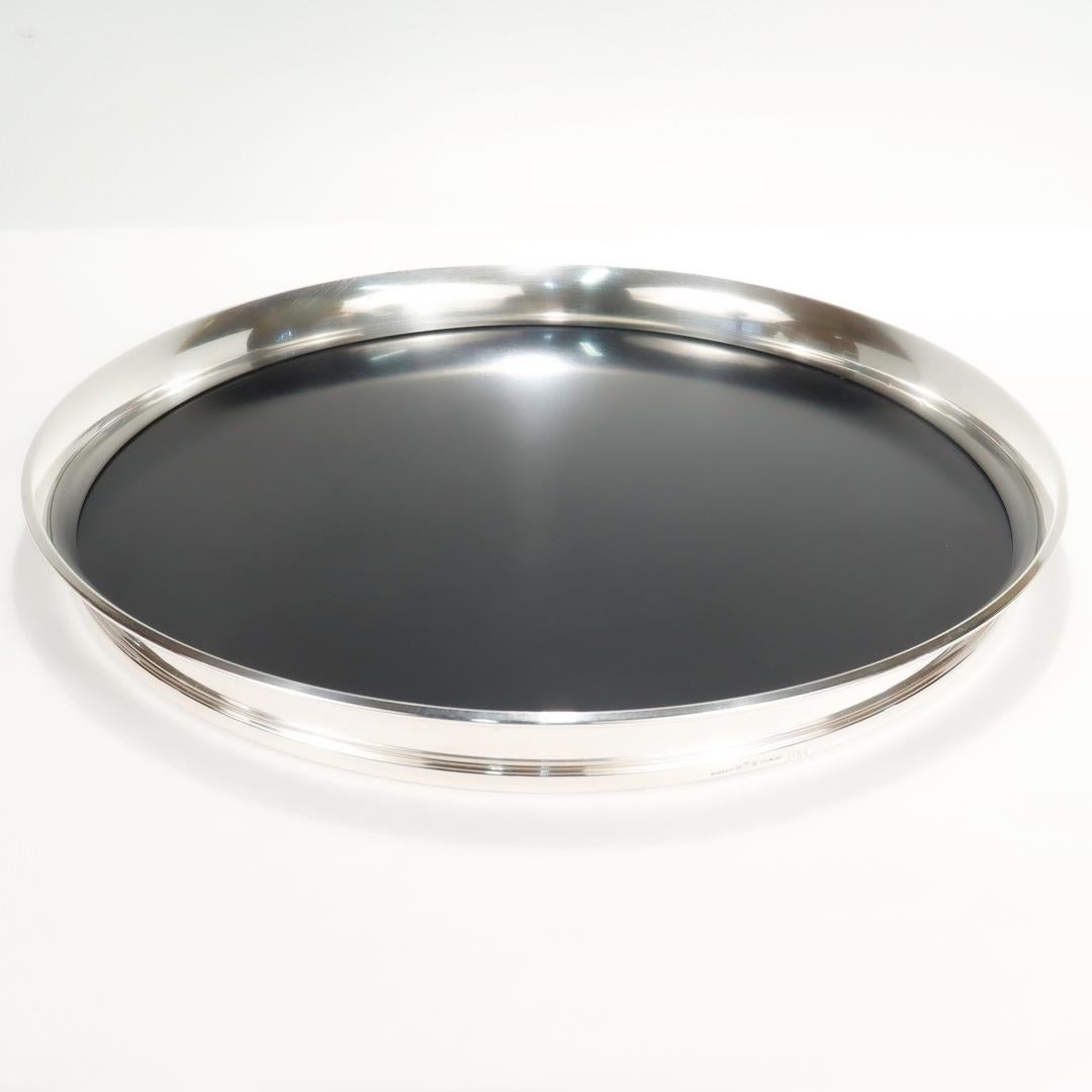 Women's or Men's Mid-Century Modern Gorham Sterling Silver & Laminate Round Bar or Cocktail Tray