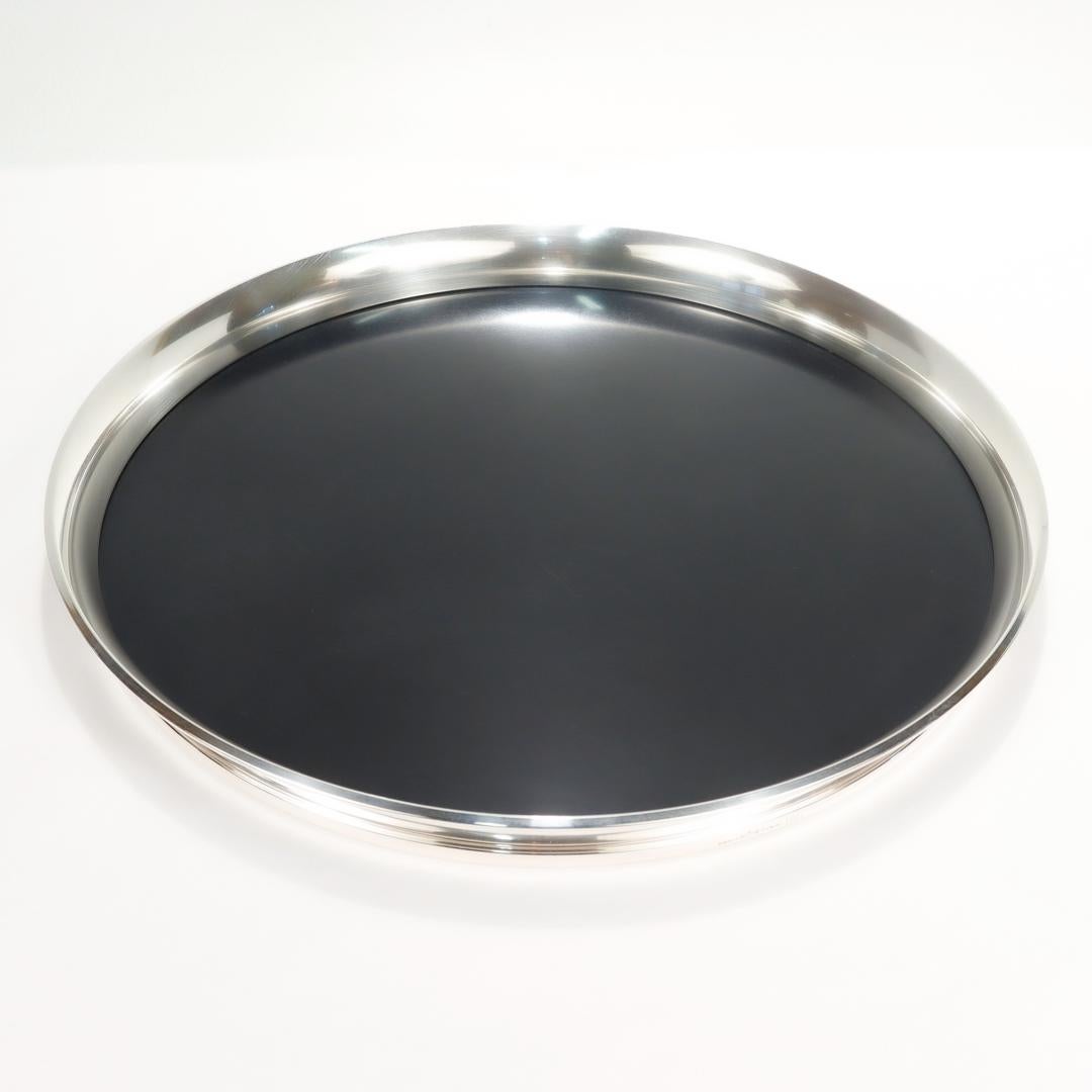 Mid-Century Modern Gorham Sterling Silver & Laminate Round Bar or Cocktail Tray 1