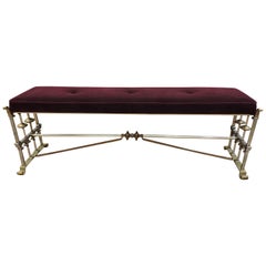 Mid-Century Modern Gothic Style Aluminium and Brass Upholstered Bench