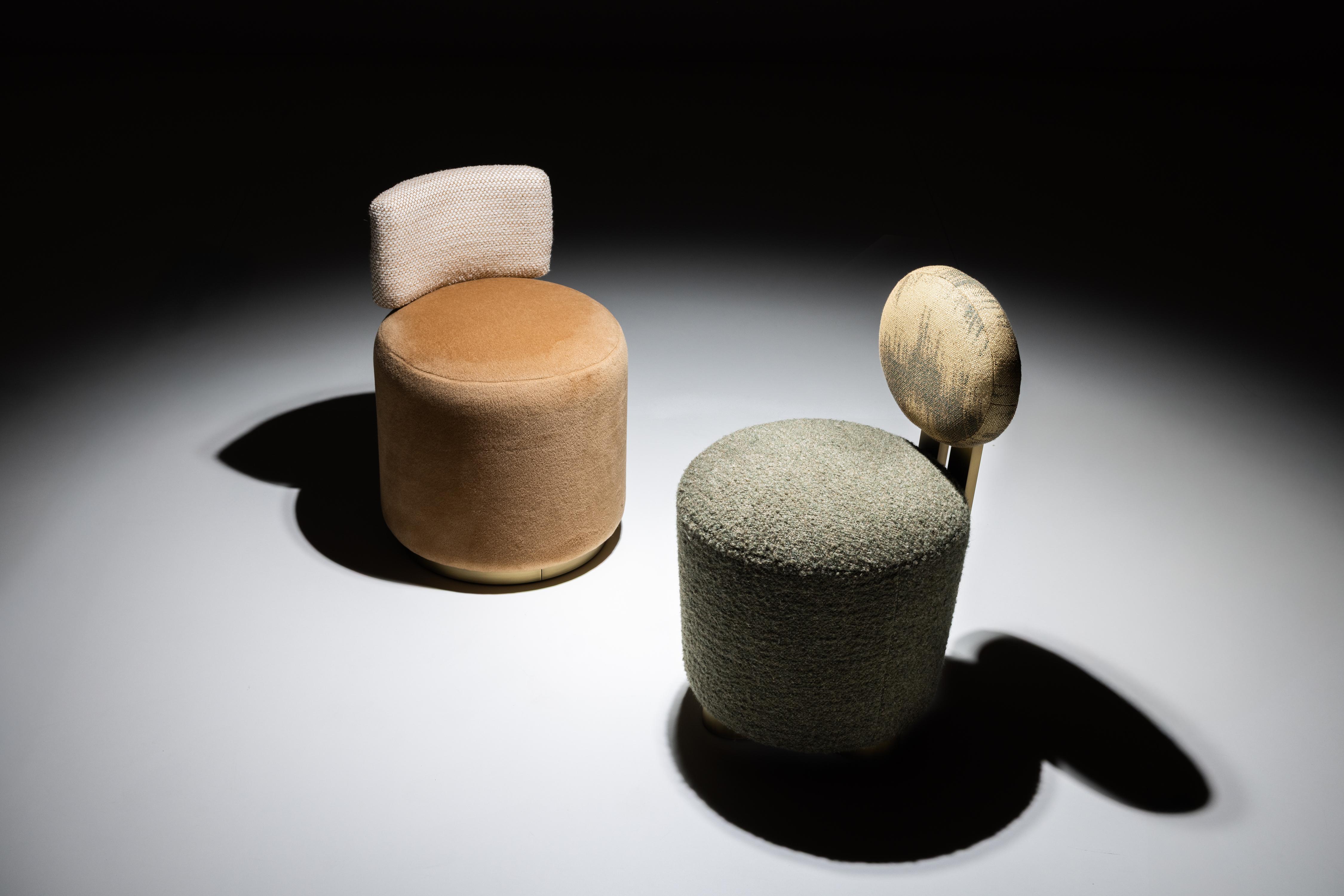 Mid-Century Modern Grand Chairs, Swivel, Brass, DEDAR Wool, Handmade Greenapple For Sale 12