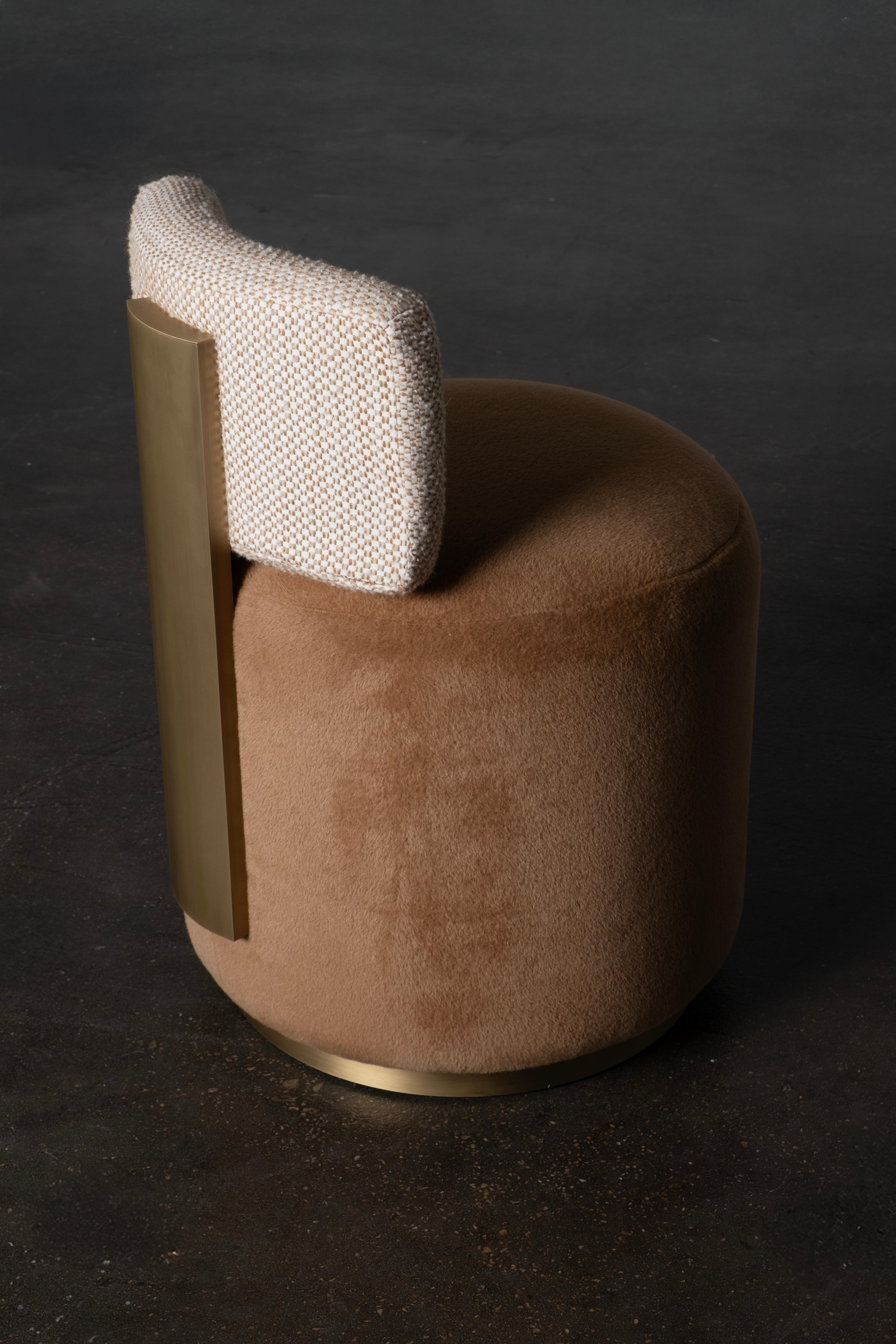 Portuguese Mid-Century Modern Grand Chairs, Swivel, Brass, DEDAR Wool, Handmade Greenapple For Sale