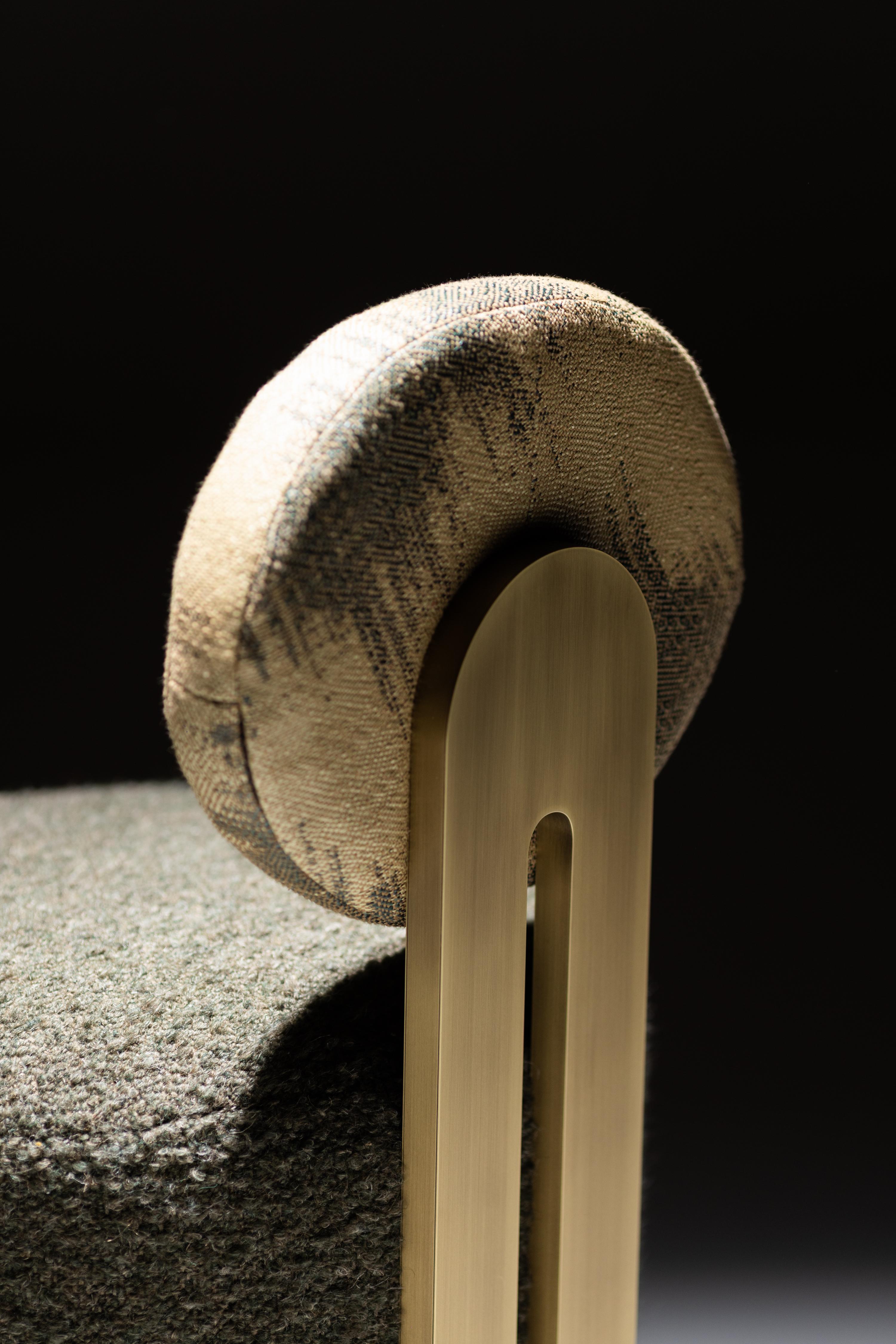 Contemporary Mid-Century Modern Grand Chairs, Swivel, Brass, DEDAR Wool, Handmade Greenapple For Sale