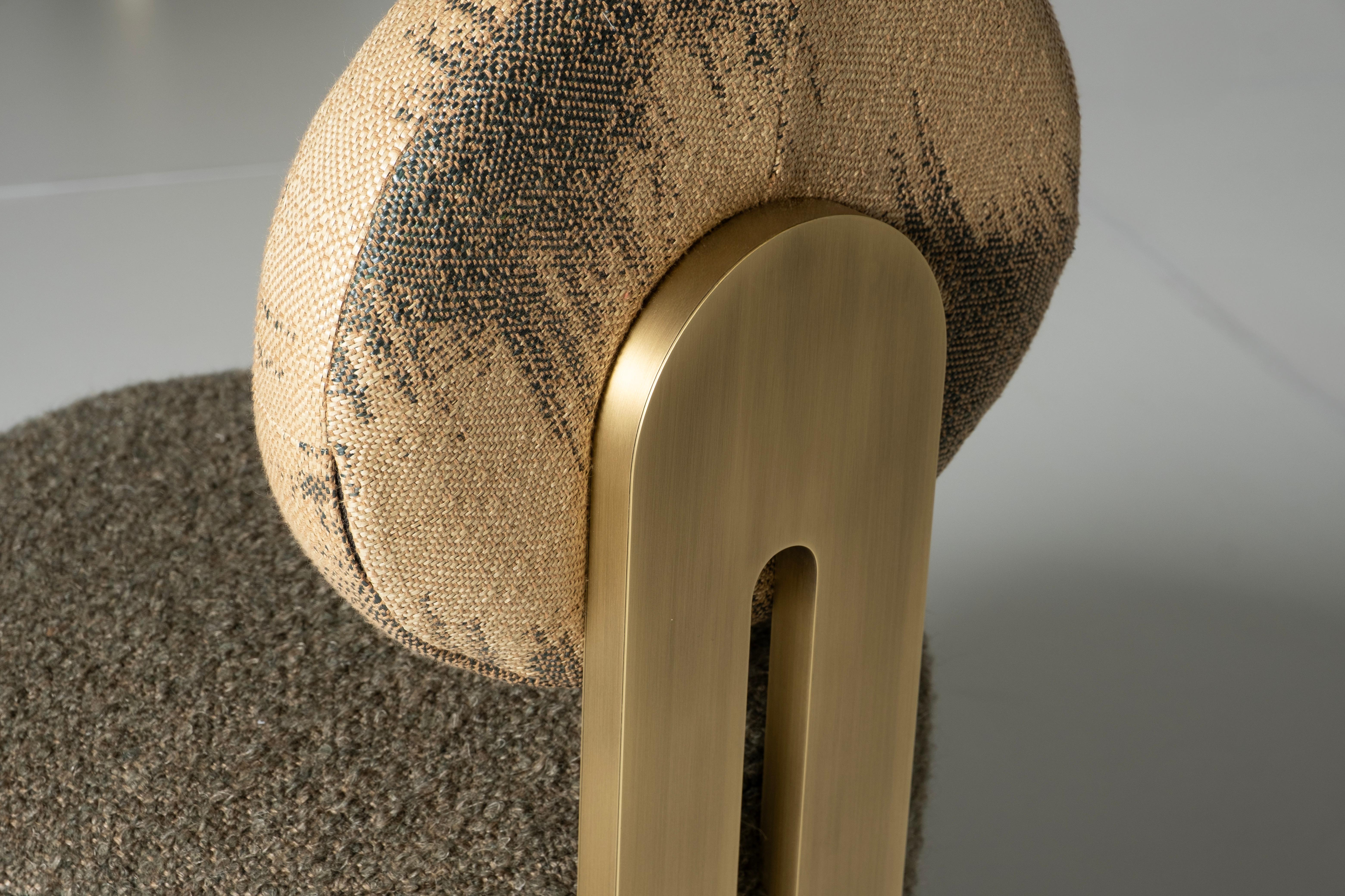 Mid-Century Modern Grand Chairs, Swivel, Brass, DEDAR Wool, Handmade Greenapple For Sale 3