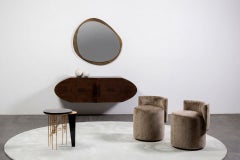 Grand Pouf aus der Mitte des Jahrhunderts, Chenille, Eiche, handgefertigt in Portugal von Greenapple