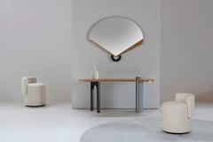 Großer Mid-Century-Modern-Hocker aus Wolle und Eiche, handgefertigt in Portugal von Greenapple