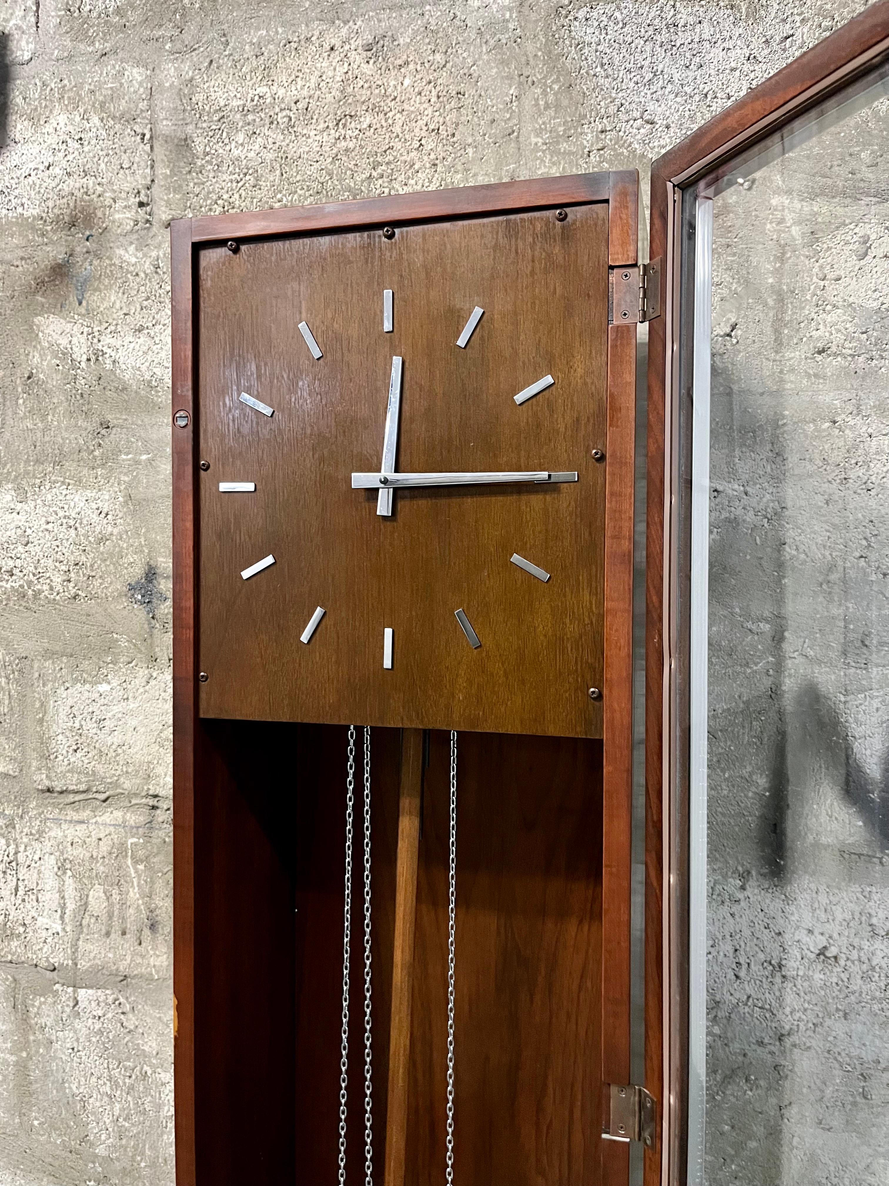 Glass Mid Century Modern Grandfather Clock by Sligh Furniture. Circa 1960s  For Sale