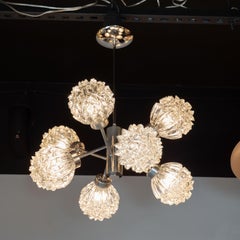Mid-Century Modern Graphic Eight-Arm Chrome & Faceted Glass Sputnik Chandelier