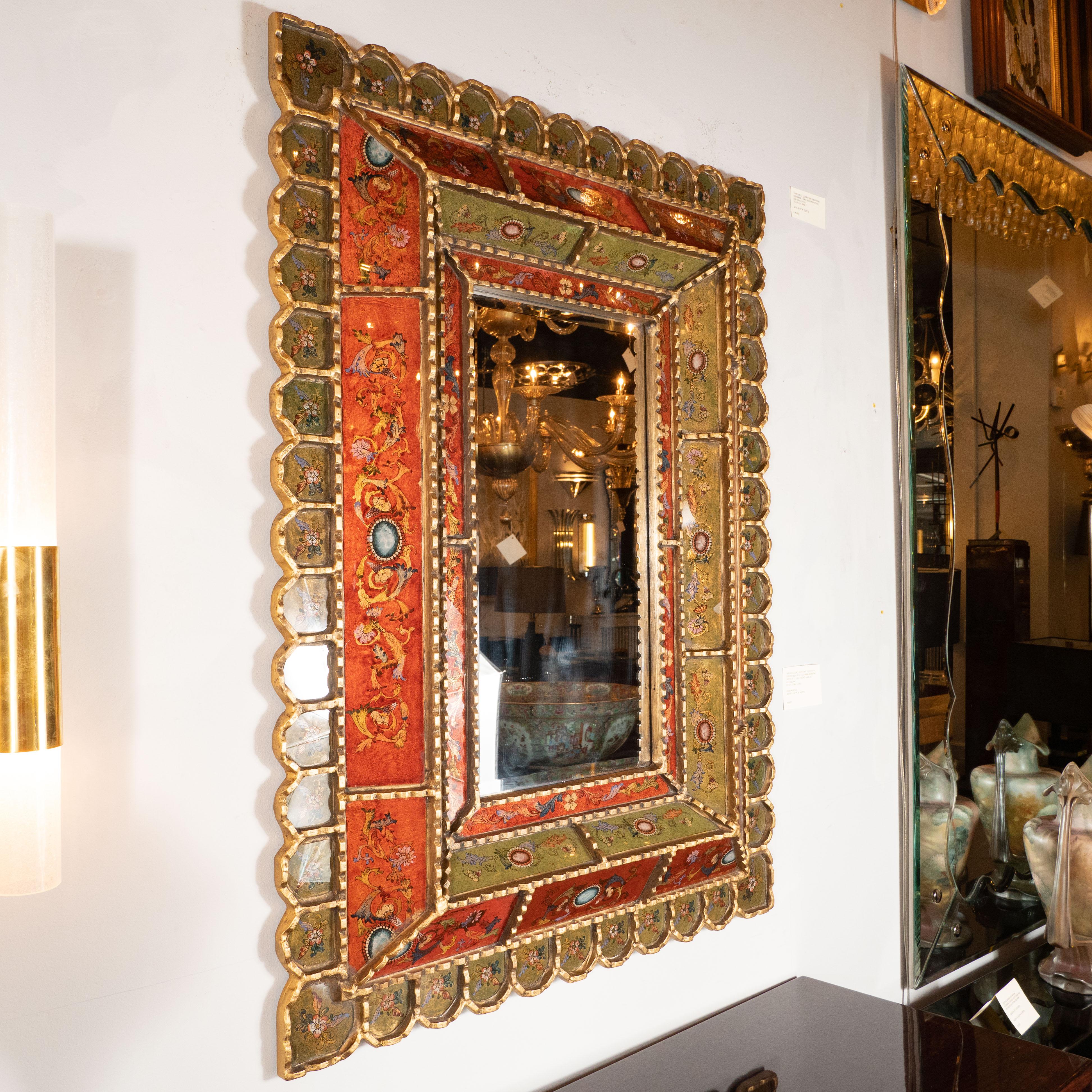 Mid-Century Modern Graphic Gilded Reverse Églomisé Hand-Painted Venetian Mirror 2