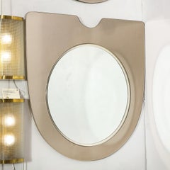 Mid-Century Modern Graphic Italian Smoked Citrine Floating Shield Form Mirror