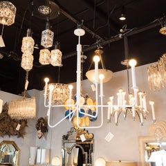 Mid-Century Modern Graphic White Powder Coated Steel Six-Arm Chandelier