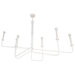 Mid-Century Modern Graphic White Powder Coated Steel Six-Arm Chandelier