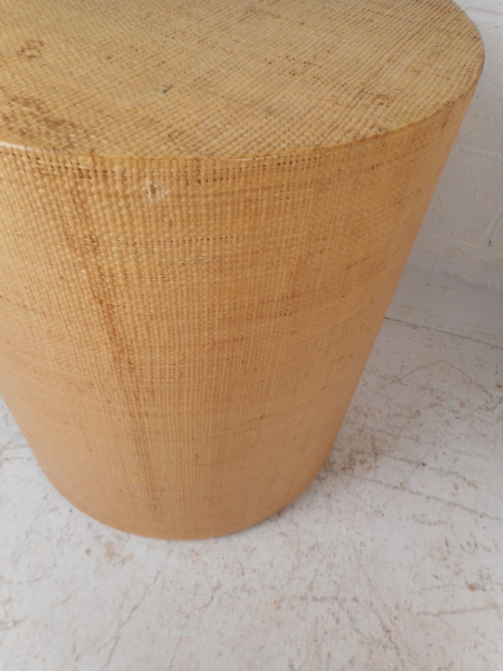 Late 20th Century Mid-Century Modern Grasscloth Side Table