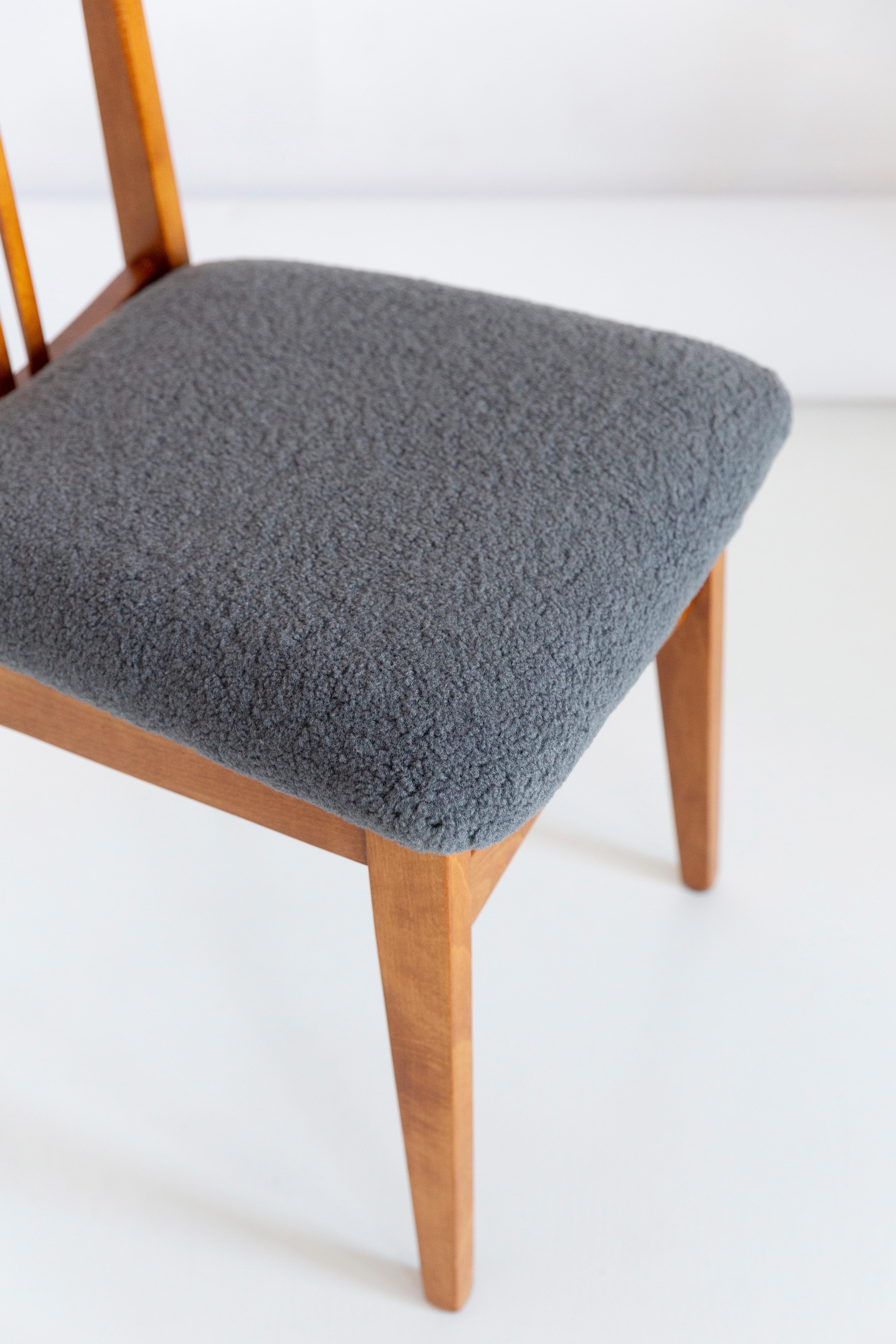Polish Mid-Century Modern Gray Boucle Chair, Designed by M. Zielinski, Europe, 1960s For Sale