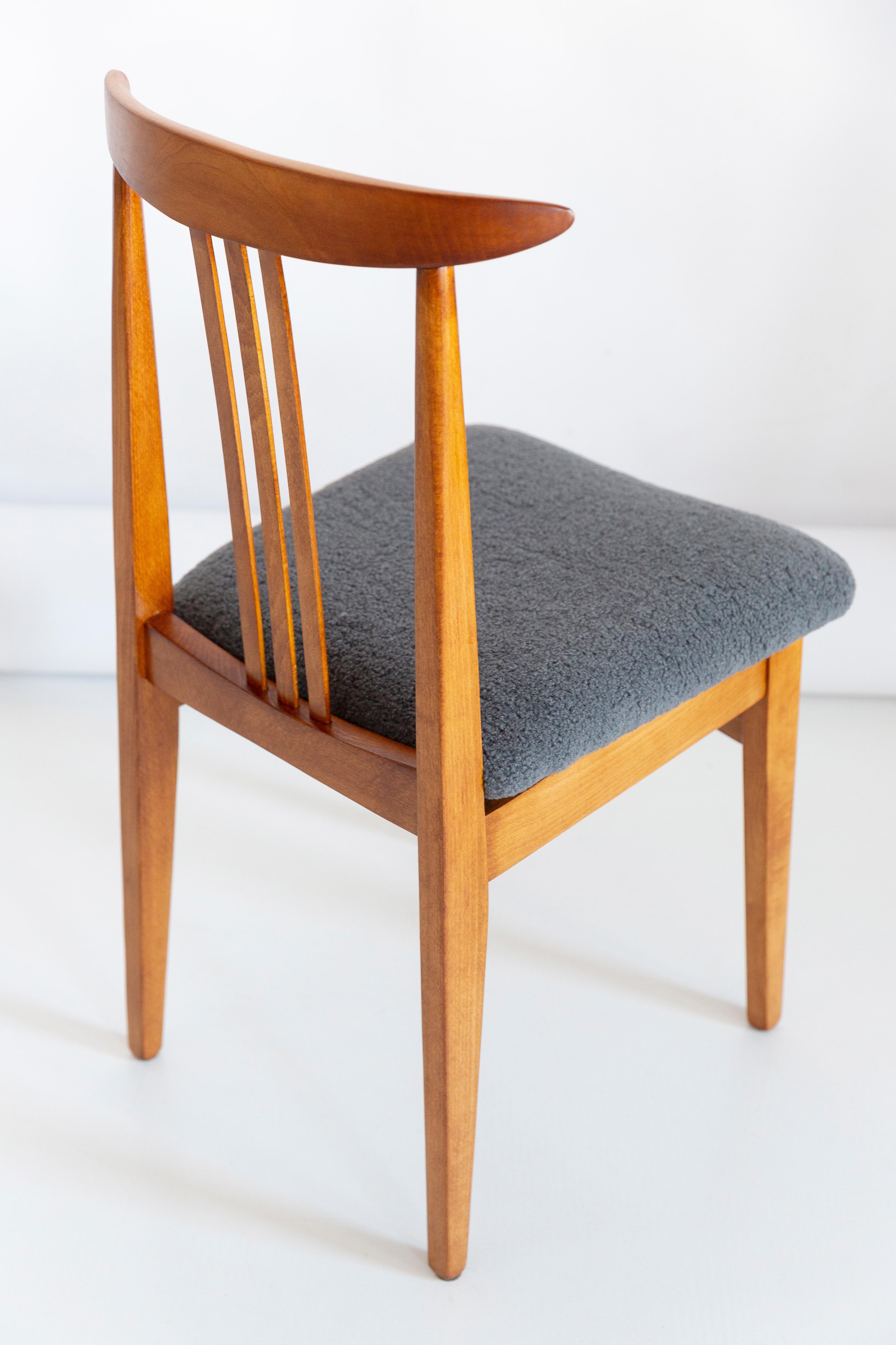 Hand-Crafted Mid-Century Modern Gray Boucle Chair, Designed by M. Zielinski, Europe, 1960s For Sale