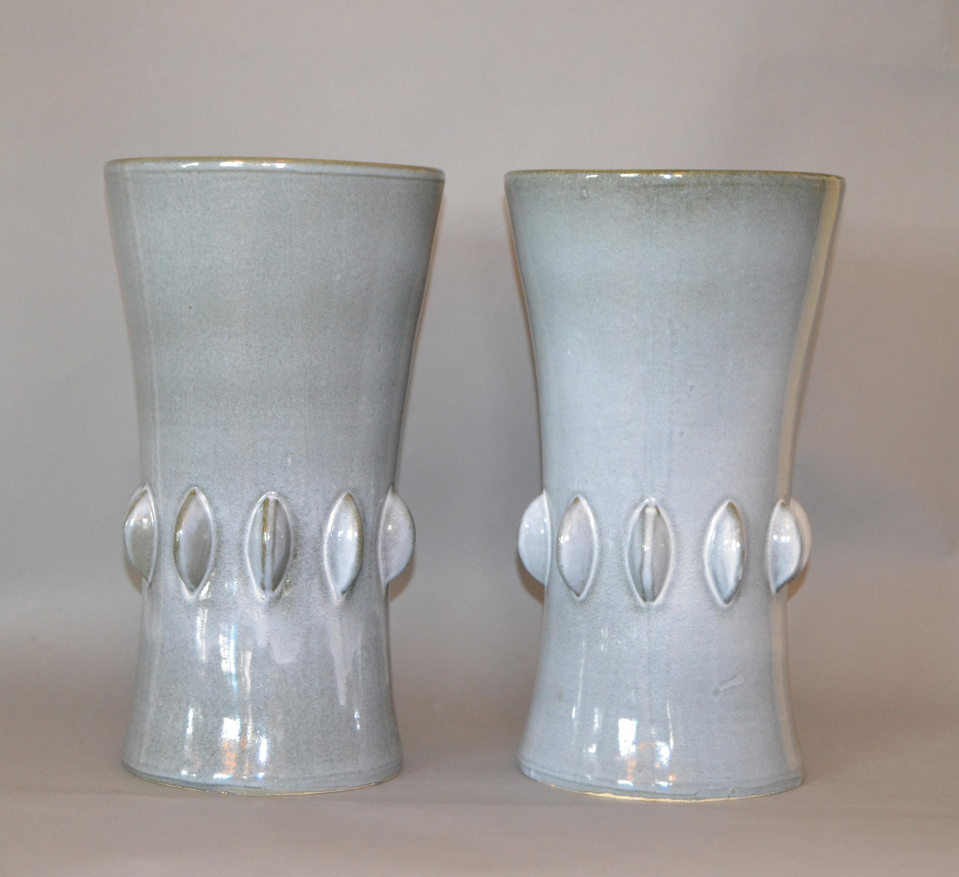 Mid-Century Modern Gray Ceramic Vases with Dripping Glaze, Pair 5