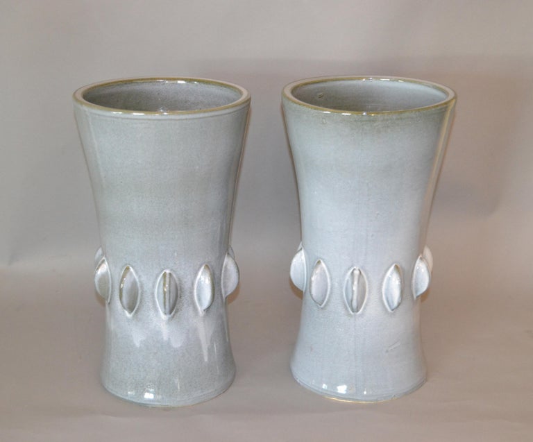 MidCentury Modern Gray Ceramic Vases with Dripping Glaze, Pair For