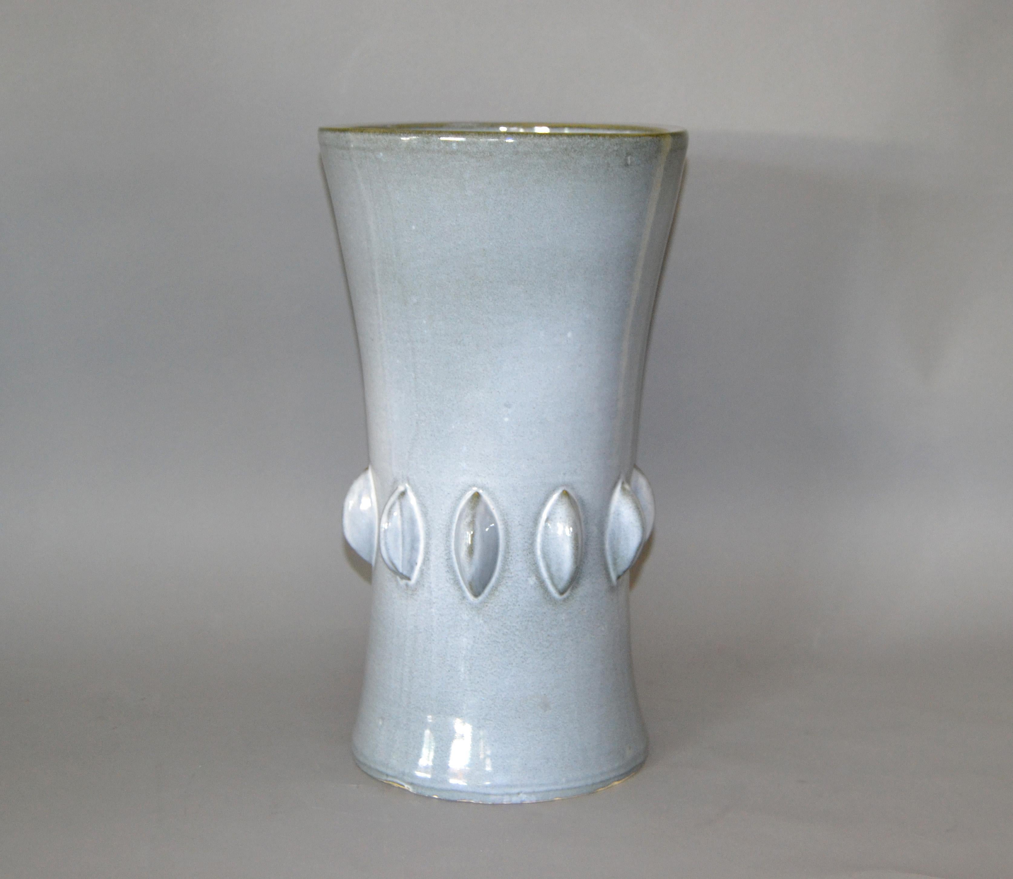Glazed Mid-Century Modern Gray Ceramic Vases with Dripping Glaze, Pair