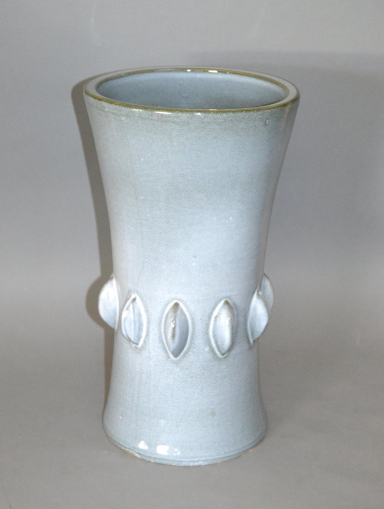 MidCentury Modern Gray Ceramic Vases with Dripping Glaze, Pair For