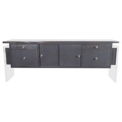 Mid-Century Modern Gray Lacquer Sideboard with Translucent Lucite Legs and Pulls