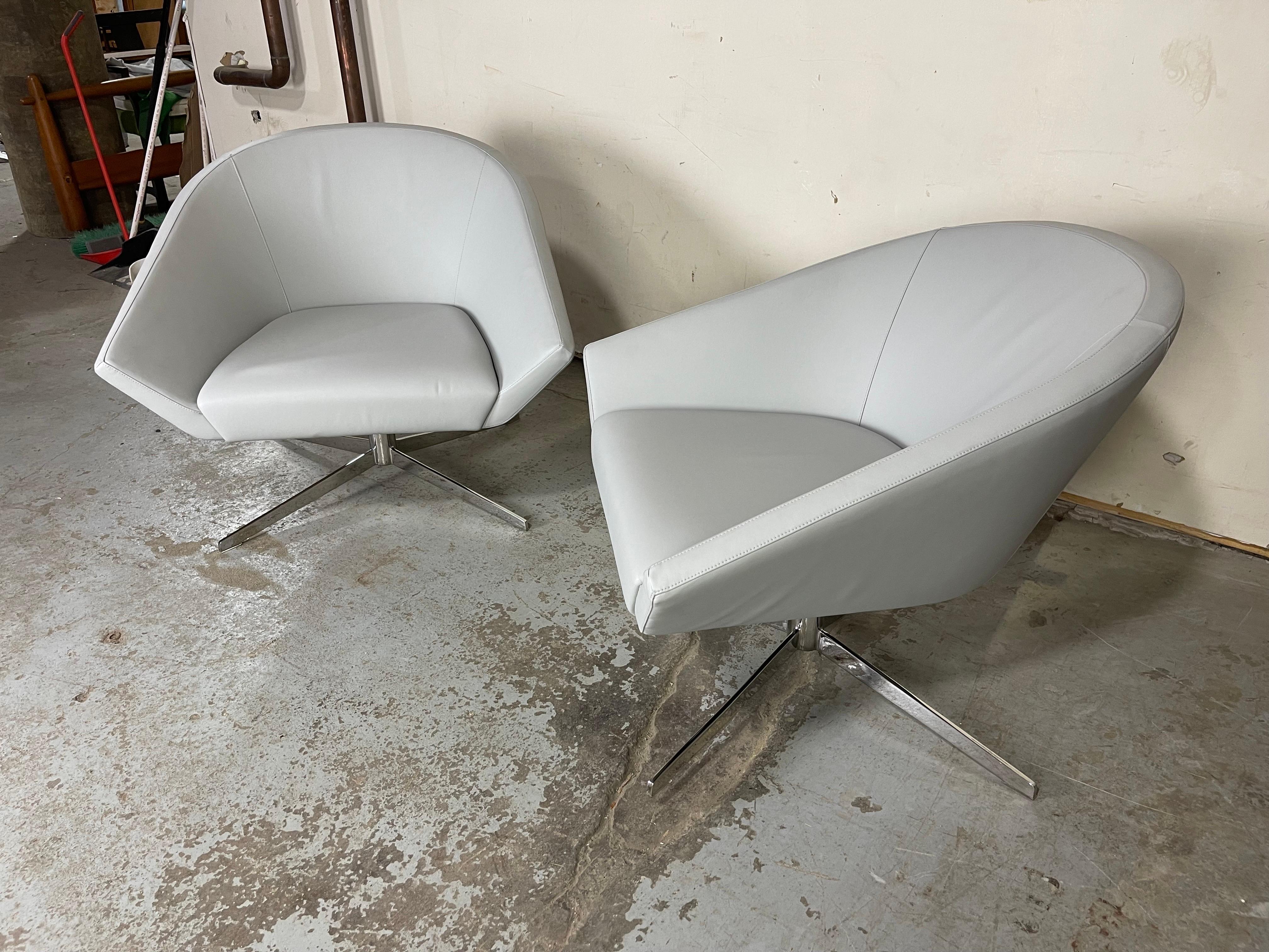 American Gray Leather Lounge Chairs by Jeffrey Bernett for Bernhardt 