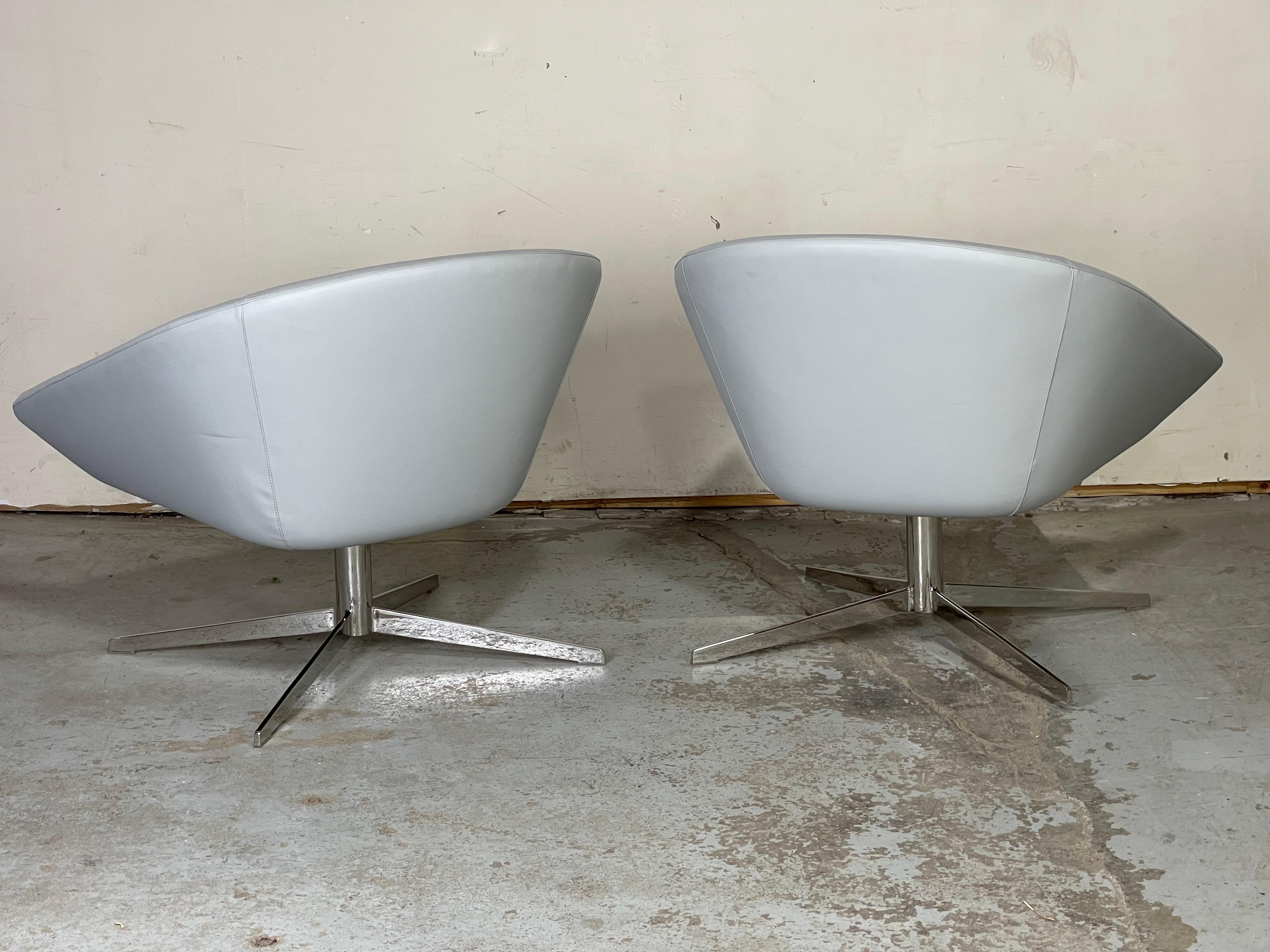 Gray Leather Lounge Chairs by Jeffrey Bernett for Bernhardt  1
