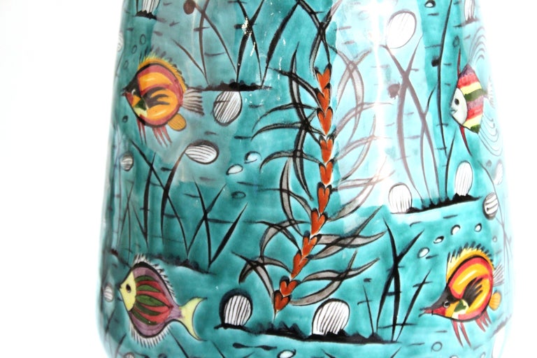 MidCentury Modern Greek Ikaros Pottery Vase with Aquatic Theme at 1stDibs