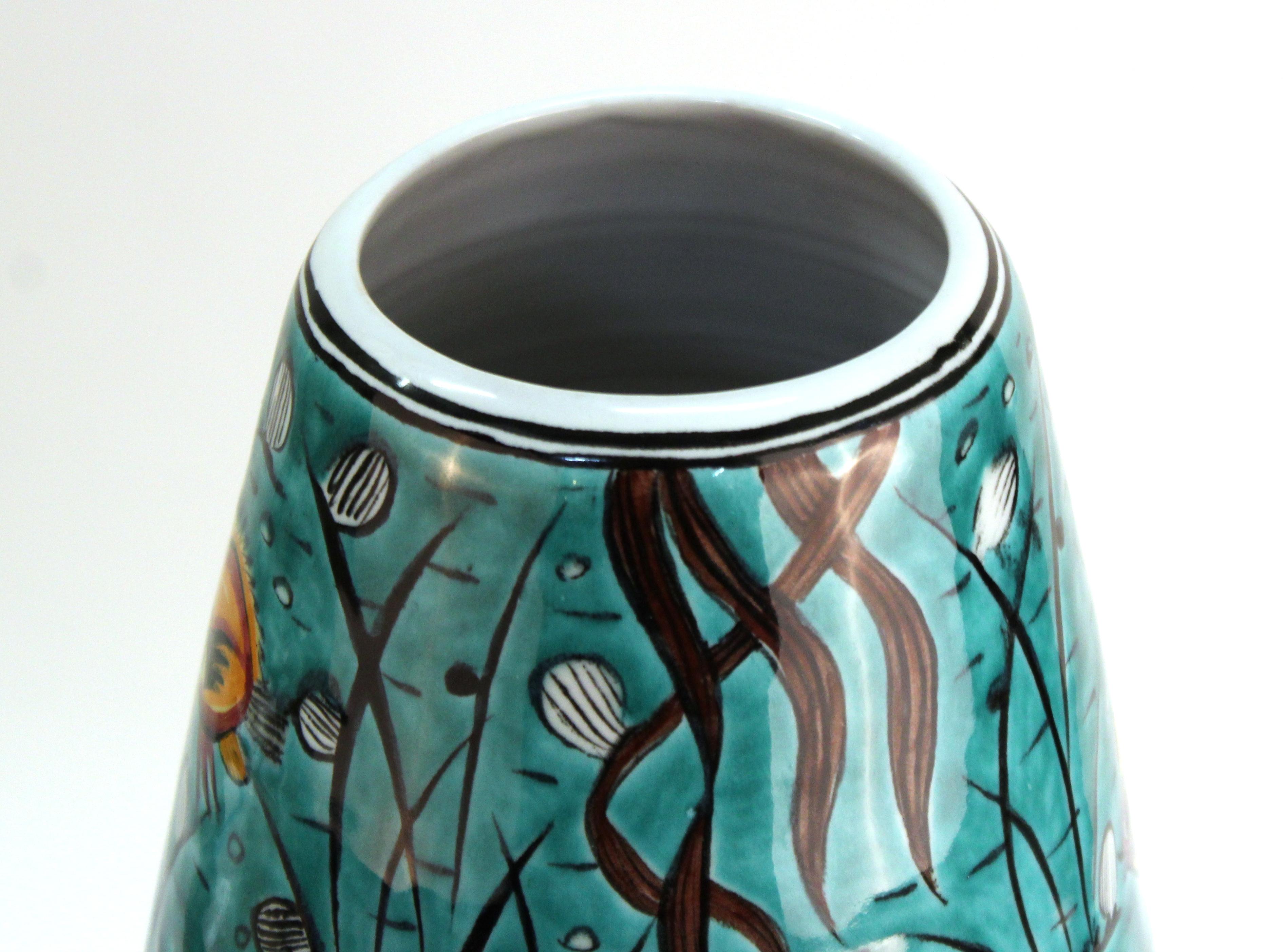 Mid-Century Modern Greek Ikaros Pottery Vase with Aquatic Theme 1
