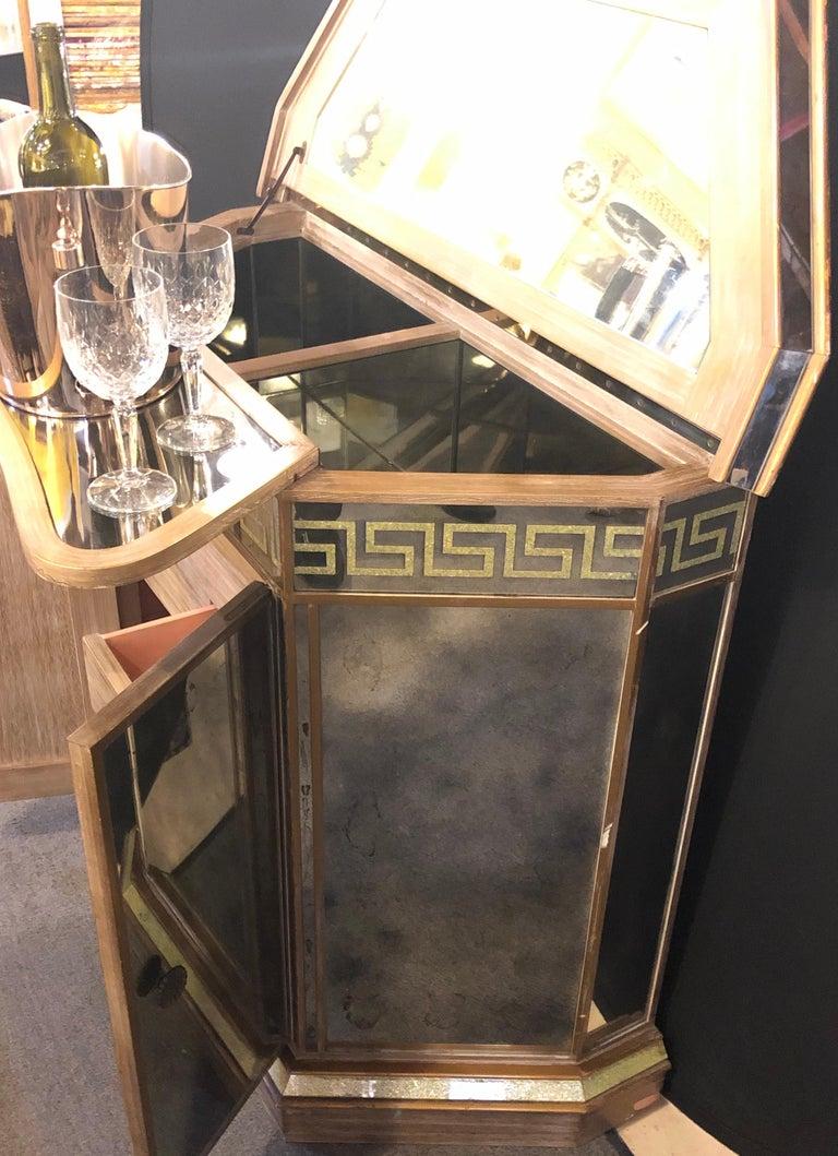 Mid-Century Modern Greek Key Design Mirrored Bar or Serving Cabinet 8