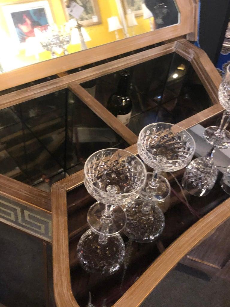 Mid-Century Modern Greek Key Design Mirrored Bar or Serving Cabinet For Sale 3