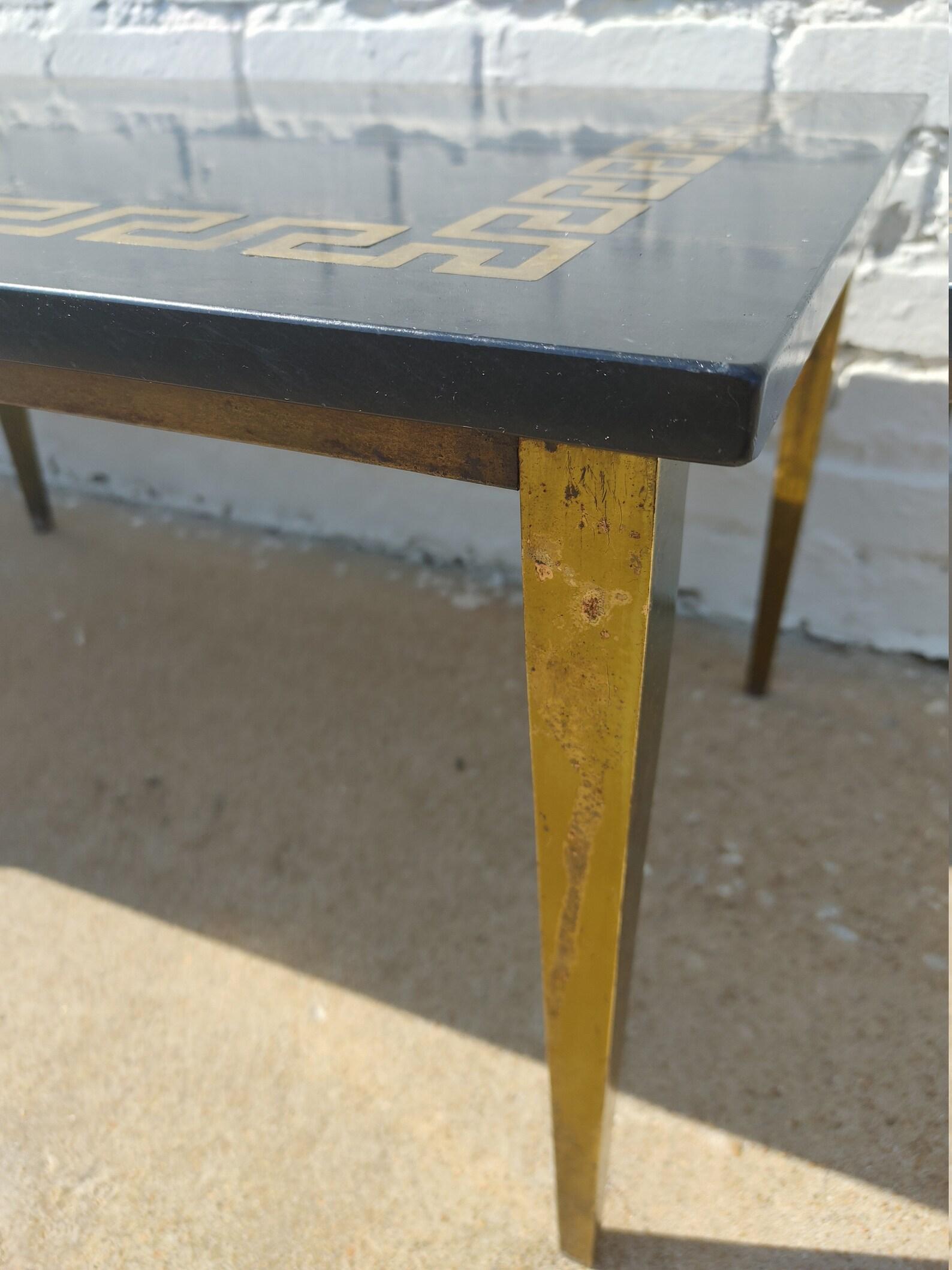 Mid-Century Modern Mid Century Modern Greek Key Marble and Brass Table For Sale