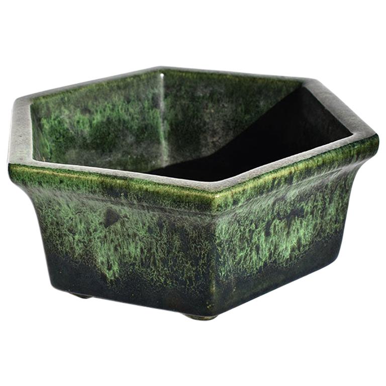 Mid-Century Modern Green and Black Geometric Ombré Octagonal Planter by Haeger