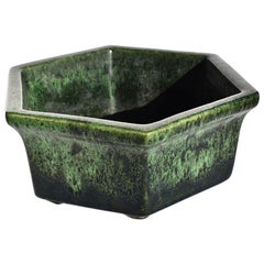 Vintage Mid-Century Modern Green and Black Geometric Ombré Octagonal Planter by Haeger