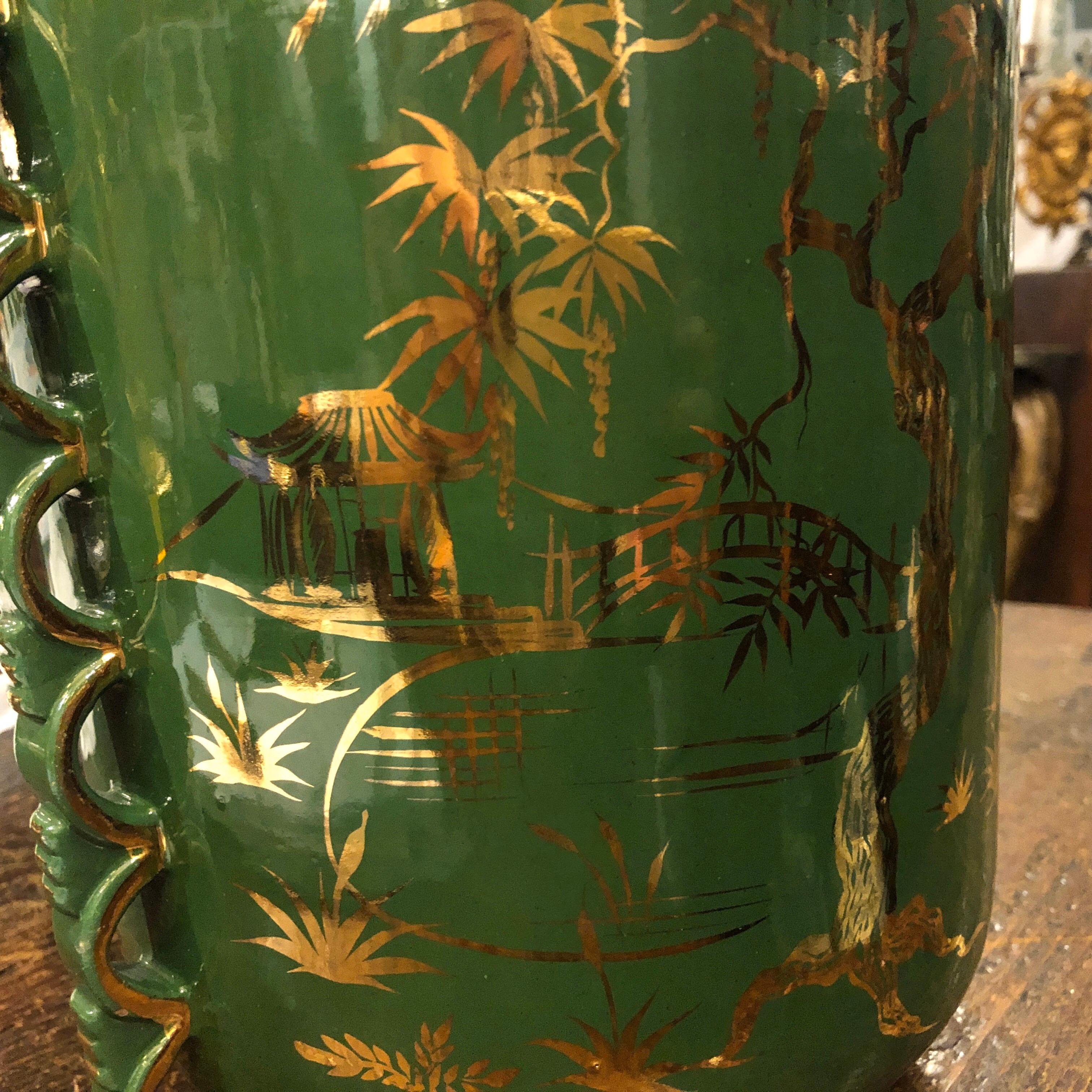 Mid-Century Modern Green and Gold Ceramic Italian Vase, circa 1960 6