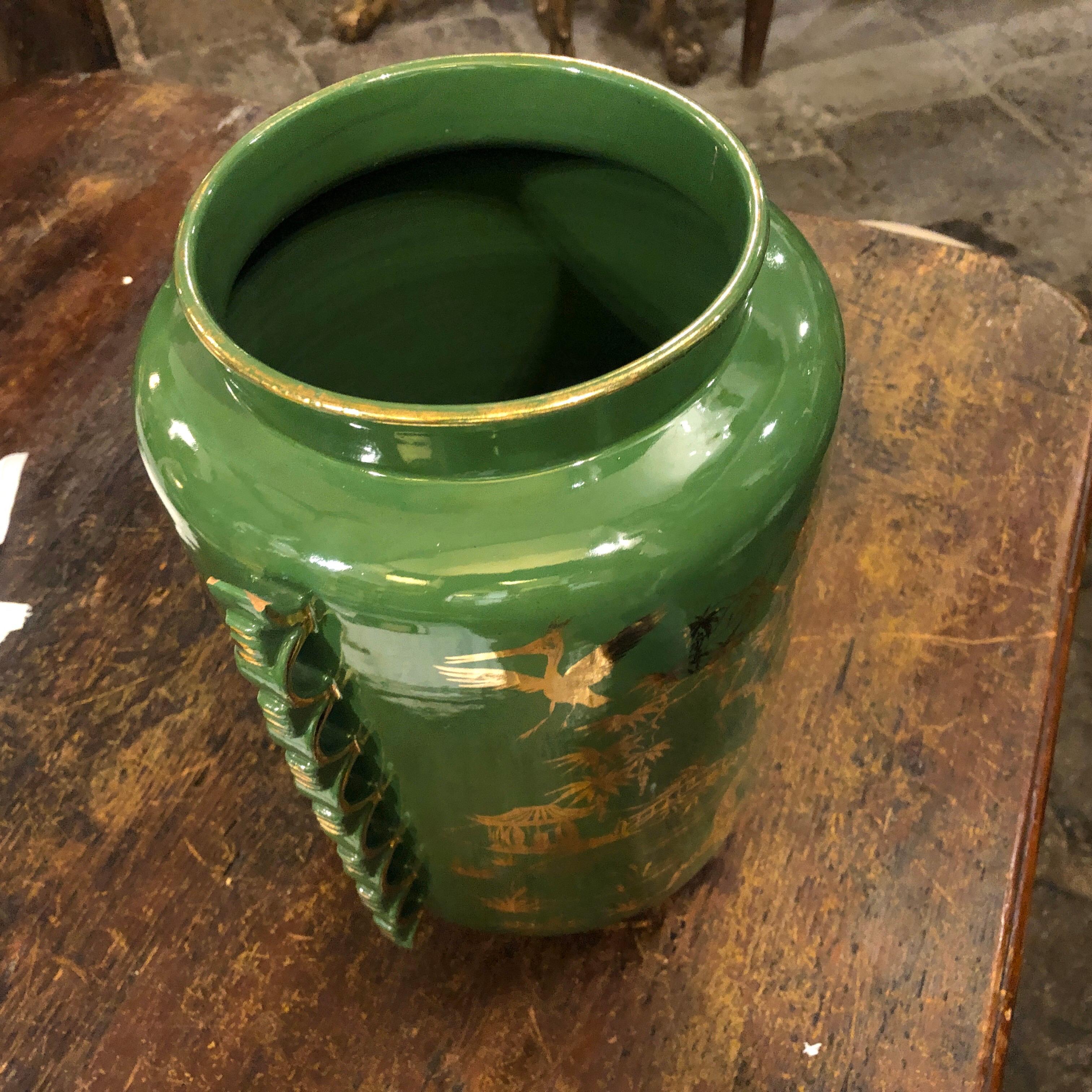Mid-Century Modern Green and Gold Ceramic Italian Vase, circa 1960 7