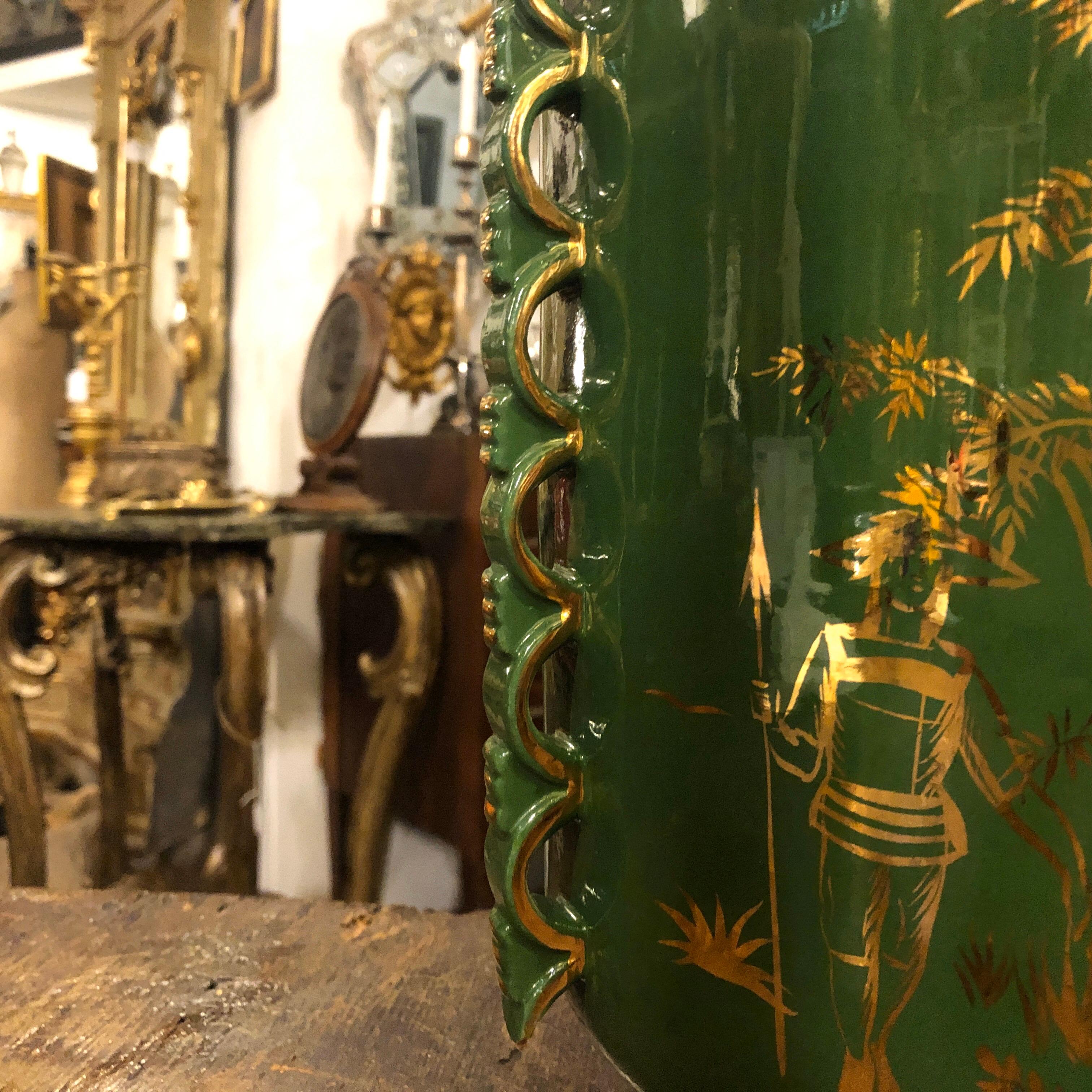 20th Century Mid-Century Modern Green and Gold Ceramic Italian Vase, circa 1960