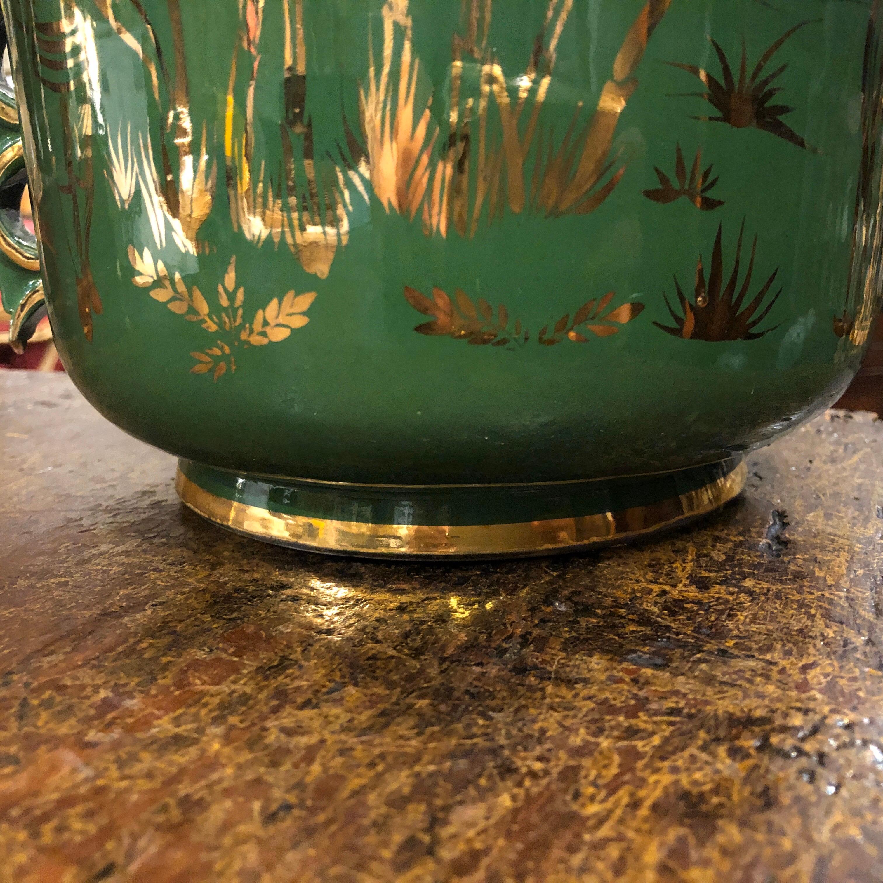 Mid-Century Modern Green and Gold Ceramic Italian Vase, circa 1960 3