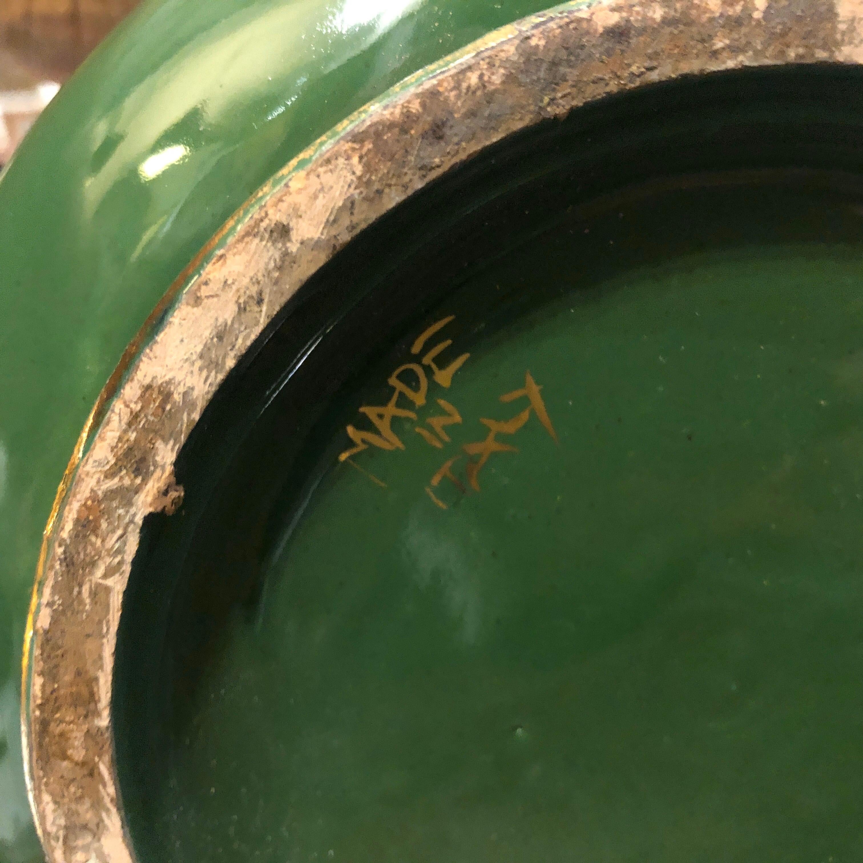 Mid-Century Modern Green and Gold Ceramic Italian Vase, circa 1960 5