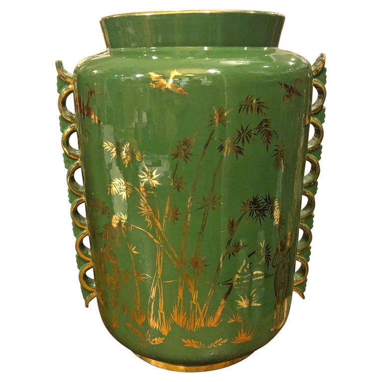 Mid-Century Modern Green and Gold Ceramic Italian Vase, circa 1960 at ...