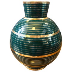Mid-Century Modern Green and Gold Ceramic Vase in the Manner of Gio Ponti